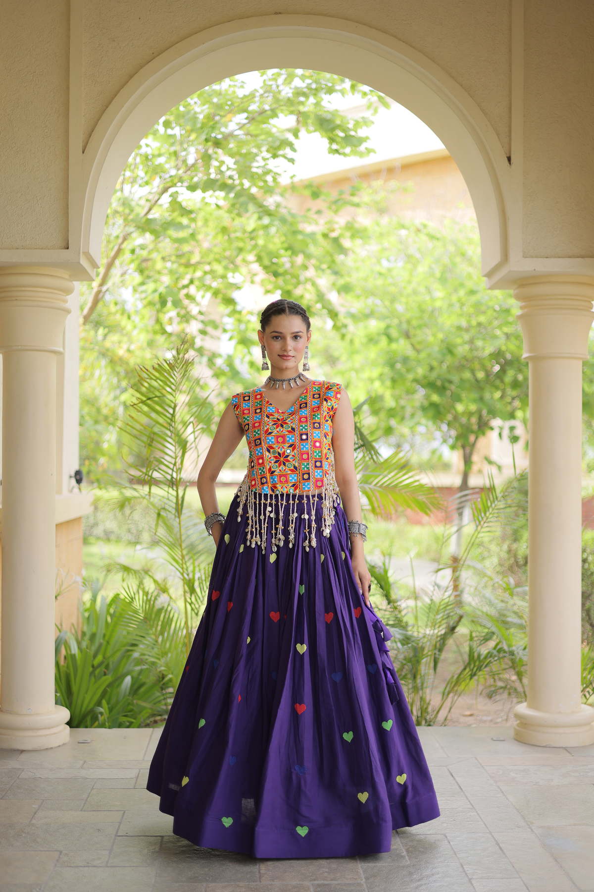 Women’s Designer Embroidered Lehenga Choli Set with Colorful Mirror Work & Flared Skirt