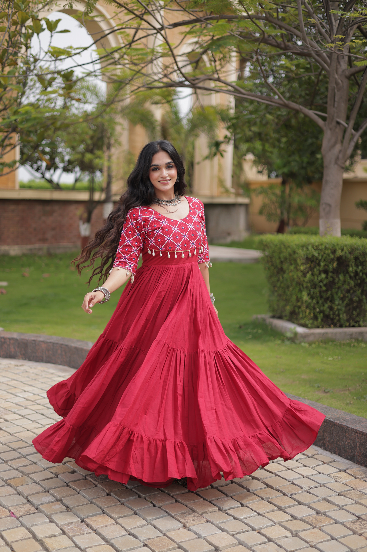 Designer Embroidered Yoke Anarkali Gown with Flared Skirt