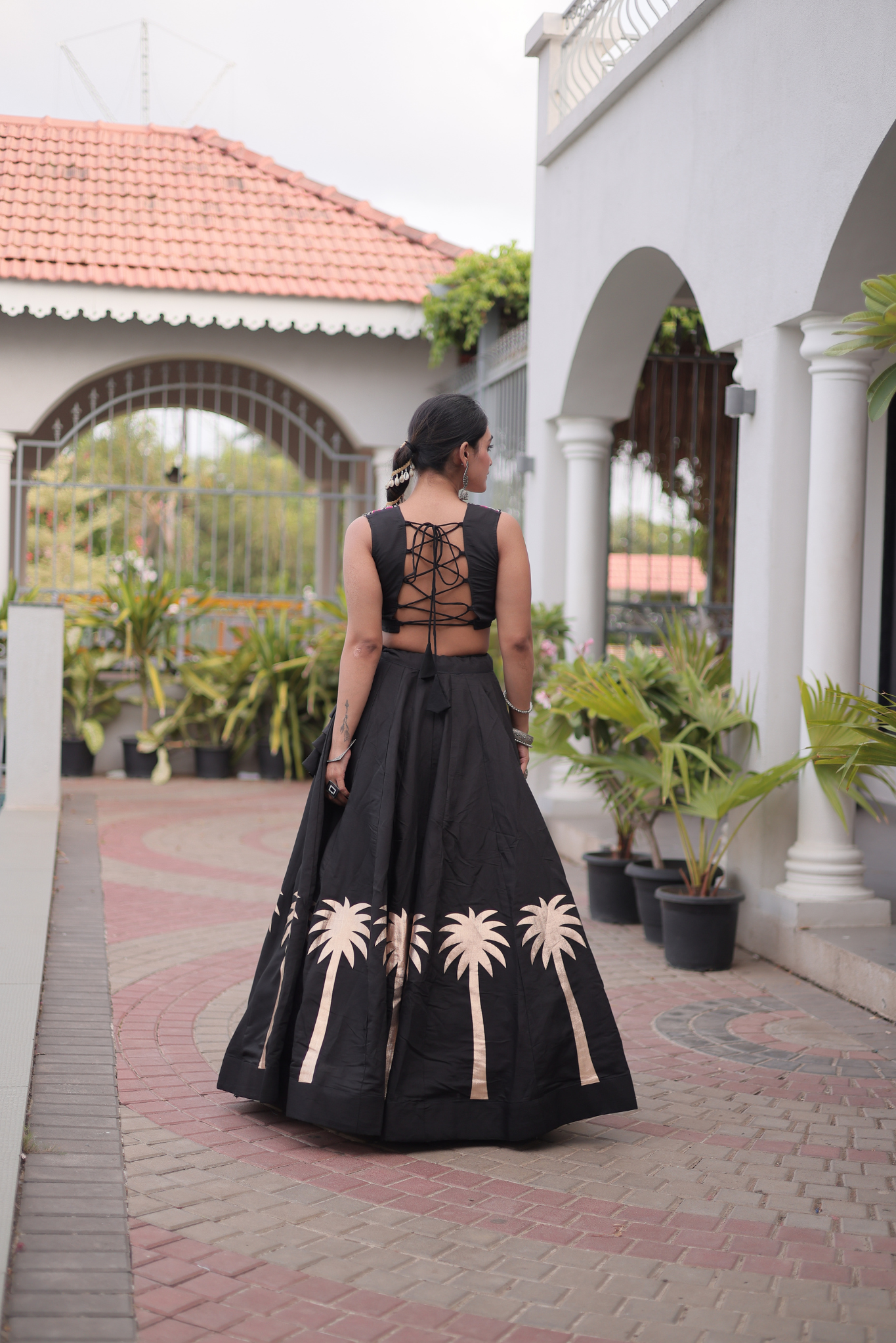 Women's Black Embroidered Lehenga Set with Mirror Work Crop Top | Navratri & Festive Wear