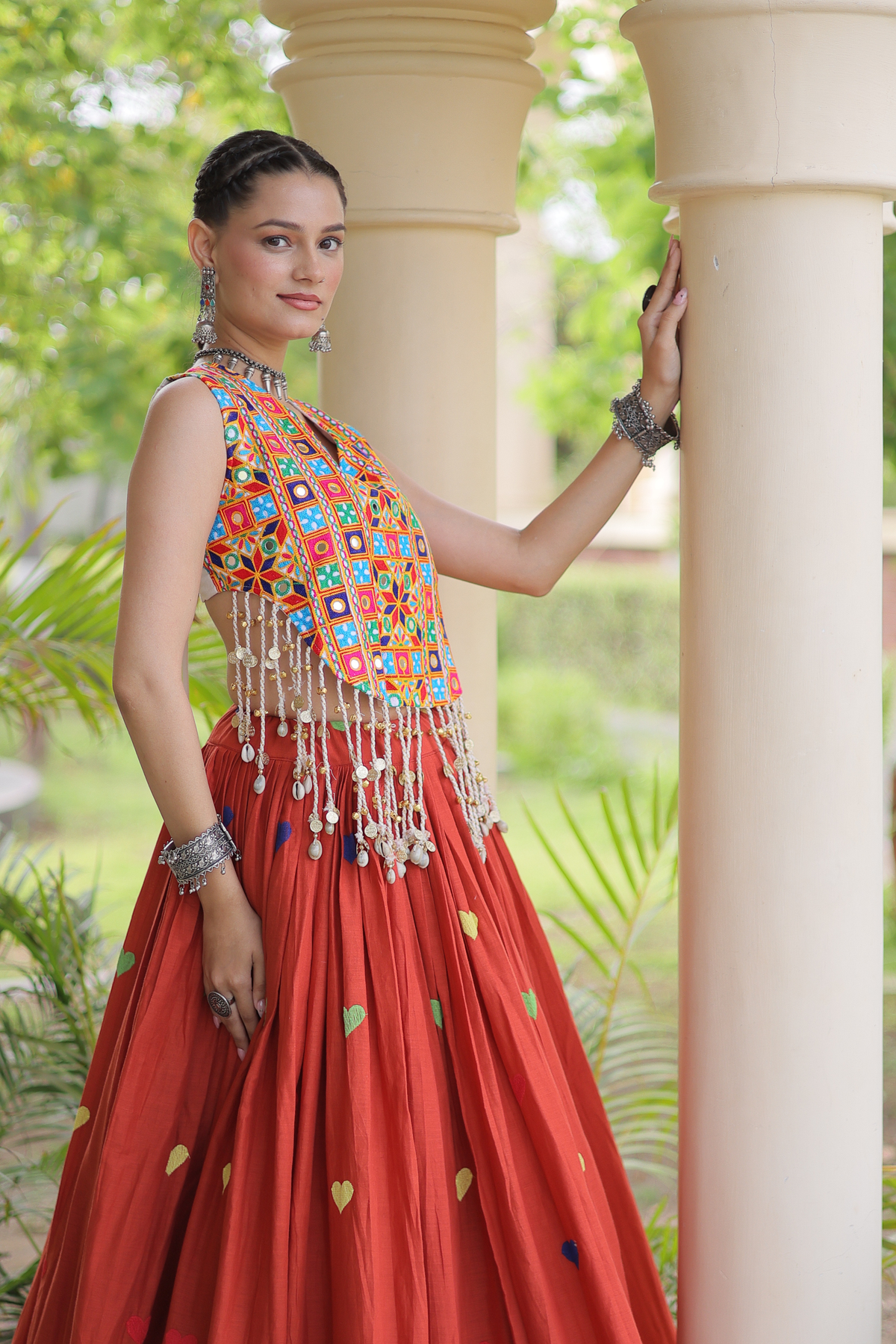 Women’s Designer Embroidered Lehenga Choli Set with Colorful Mirror Work & Flared Skirt