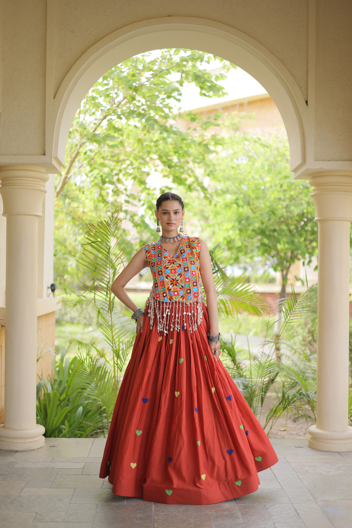 Women’s Designer Embroidered Lehenga Choli Set with Colorful Mirror Work & Flared Skirt