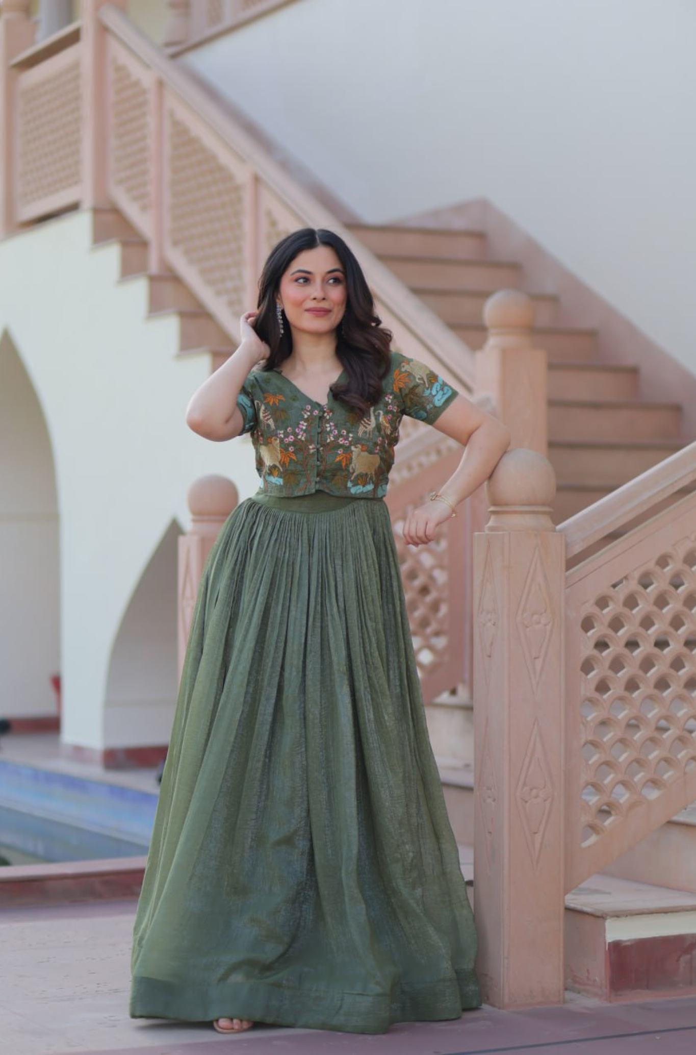 Women’s Floral Embroidered Anarkali Gown Dress