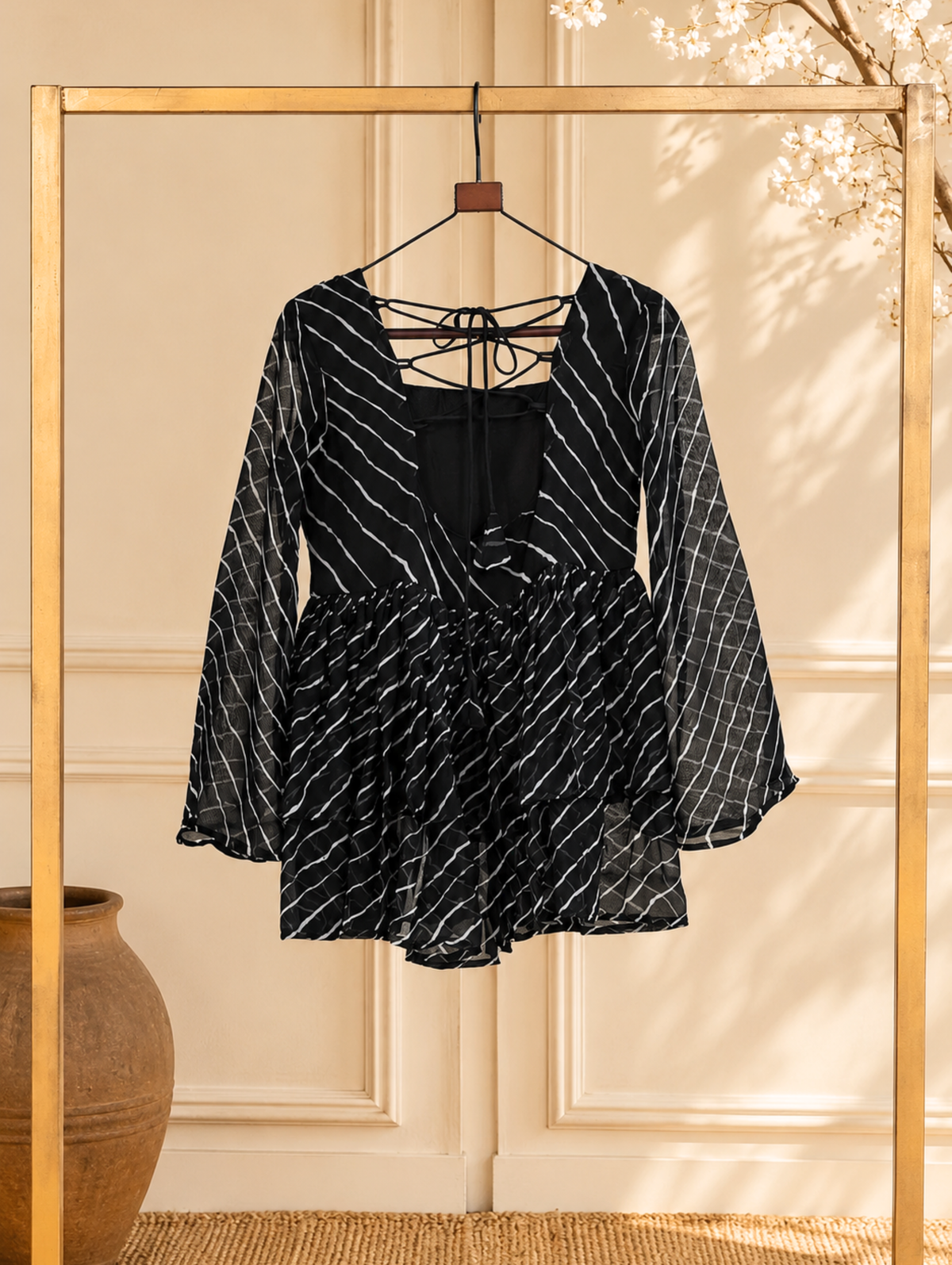 Women's Leheriya Peplum Top with Handcrafted Mirror Work