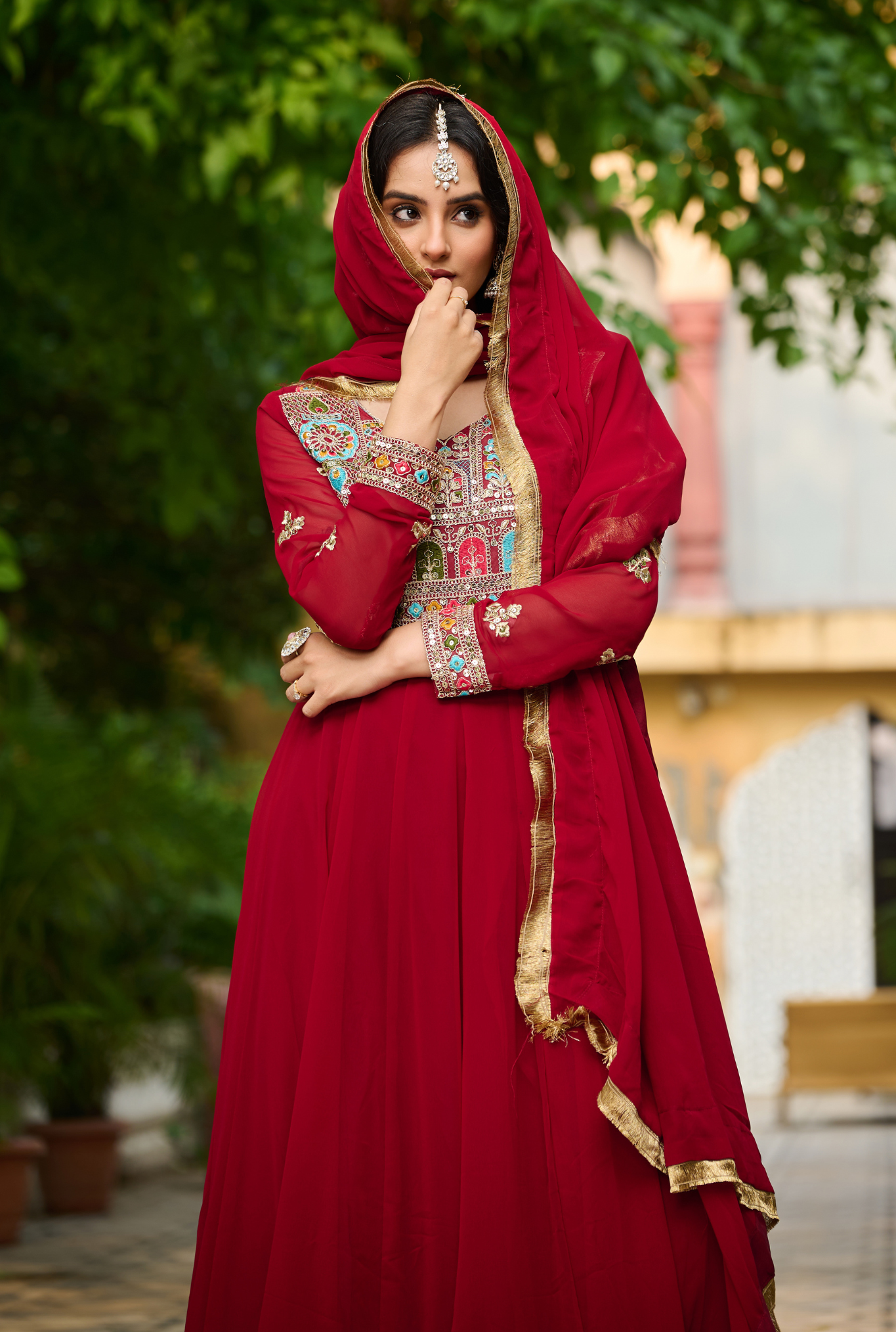 Women's Designer Embroidered Anarkali Gown Set with Dupatta