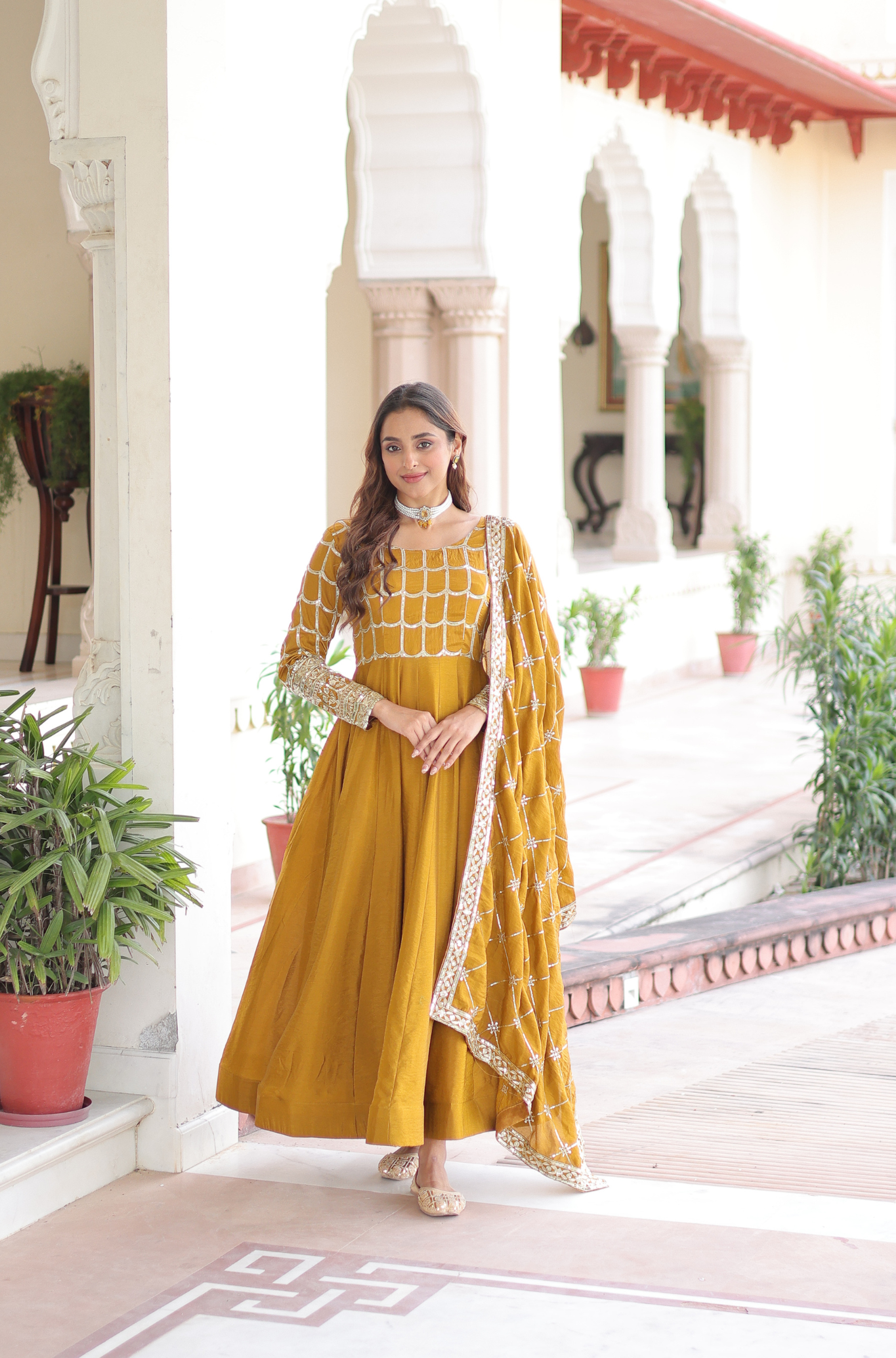 Women's Embroidered Kurta Palazzo Dupatta Set