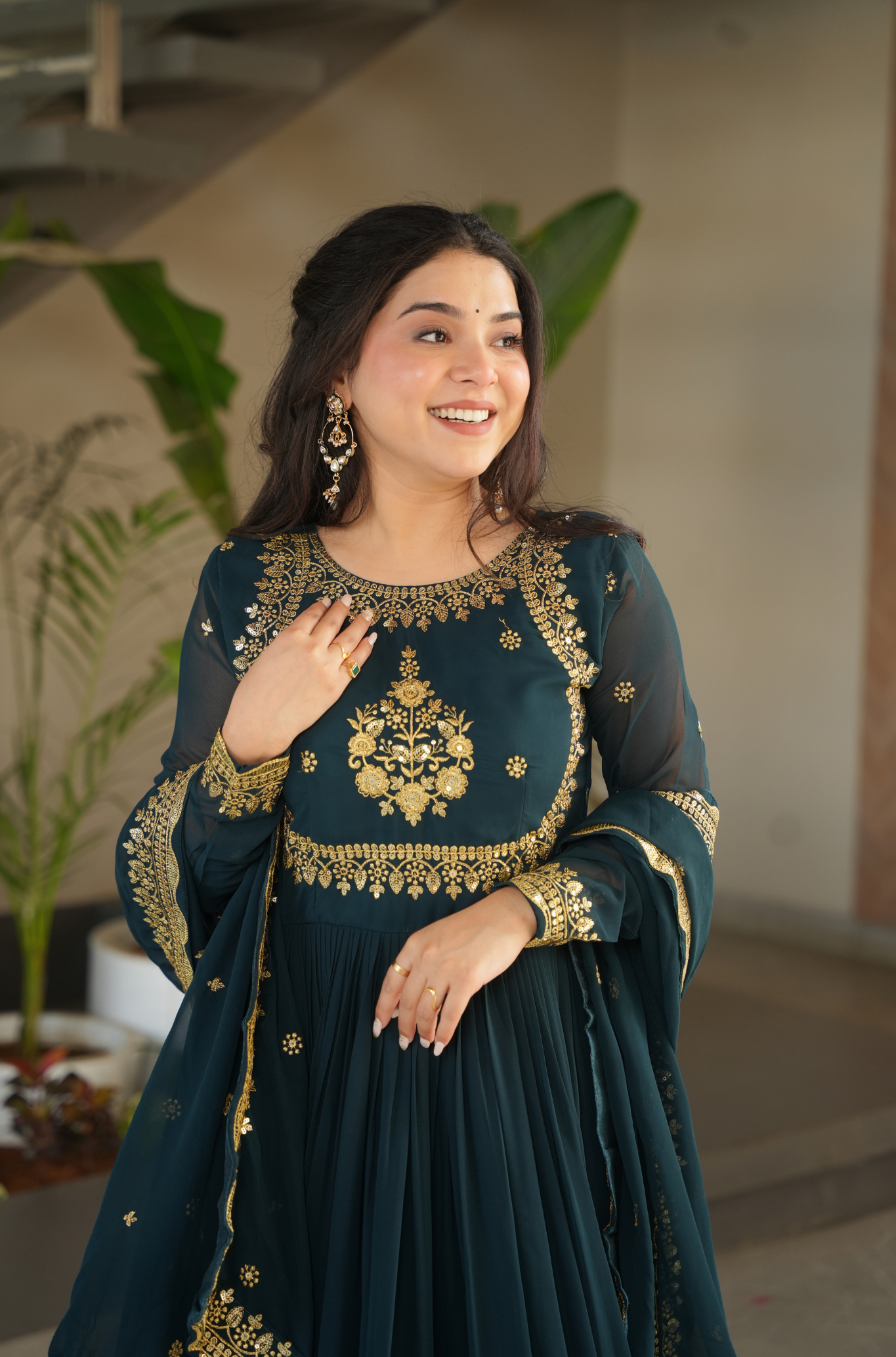 Women Embroidered Anarkali Gown with Dupatta