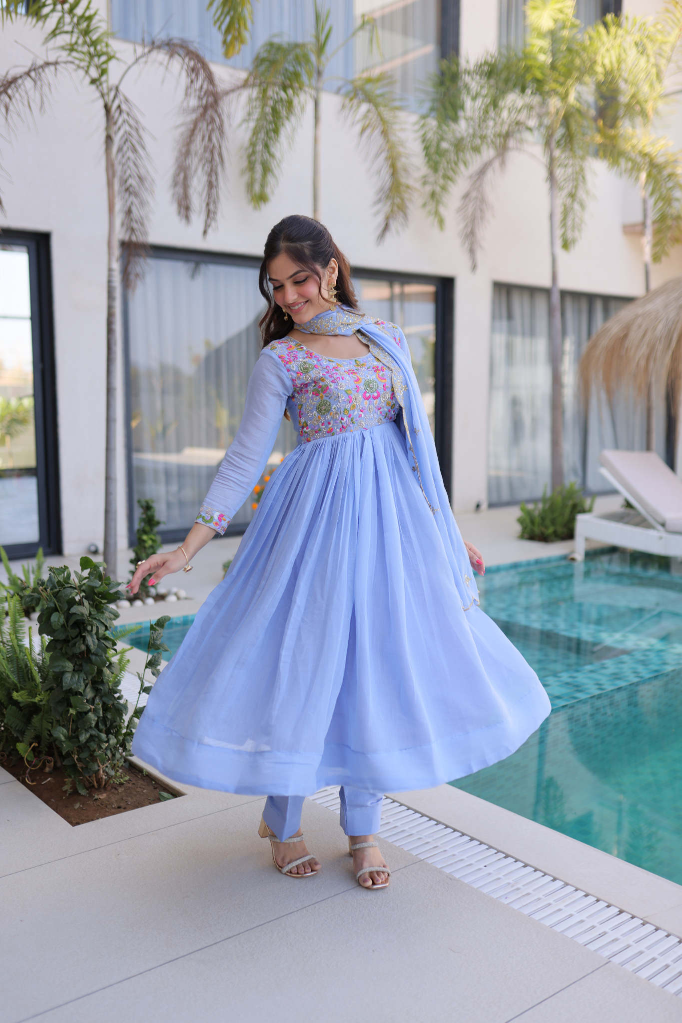 Women's Designer Embroidered Anarkali Suit Set with Dupatta