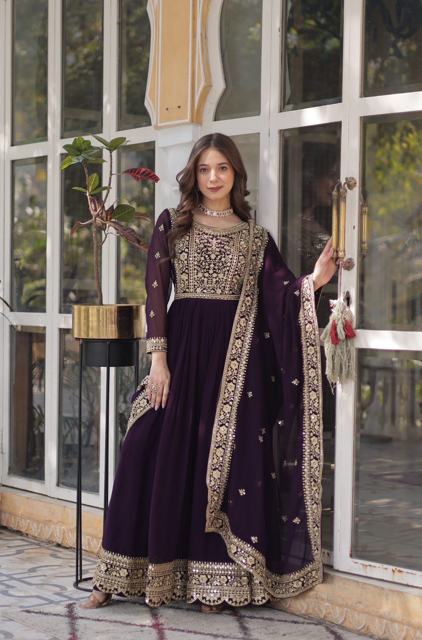 Women Embroidered Anarkali Gown Set with Dupatta