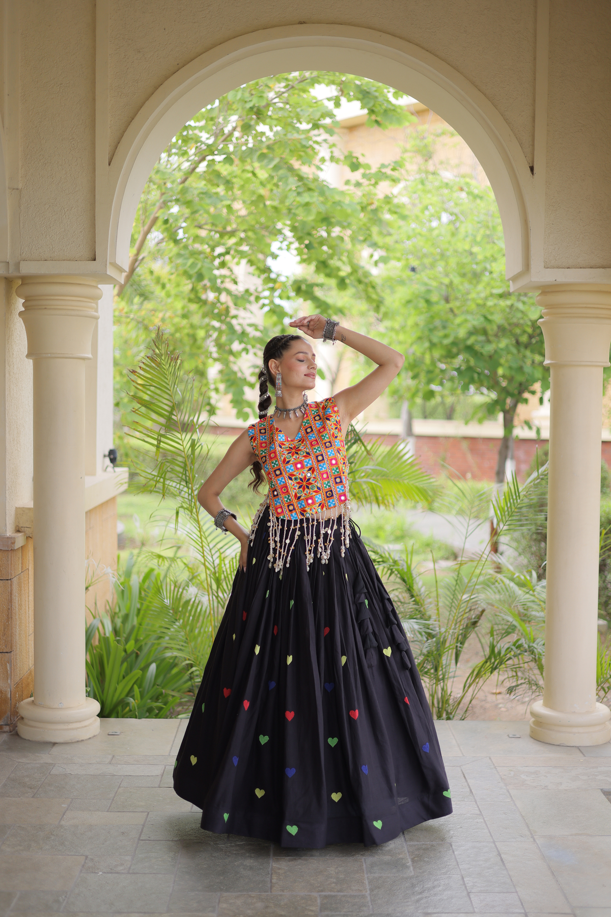 Women’s Designer Embroidered Lehenga Choli Set with Colorful Mirror Work & Flared Skirt