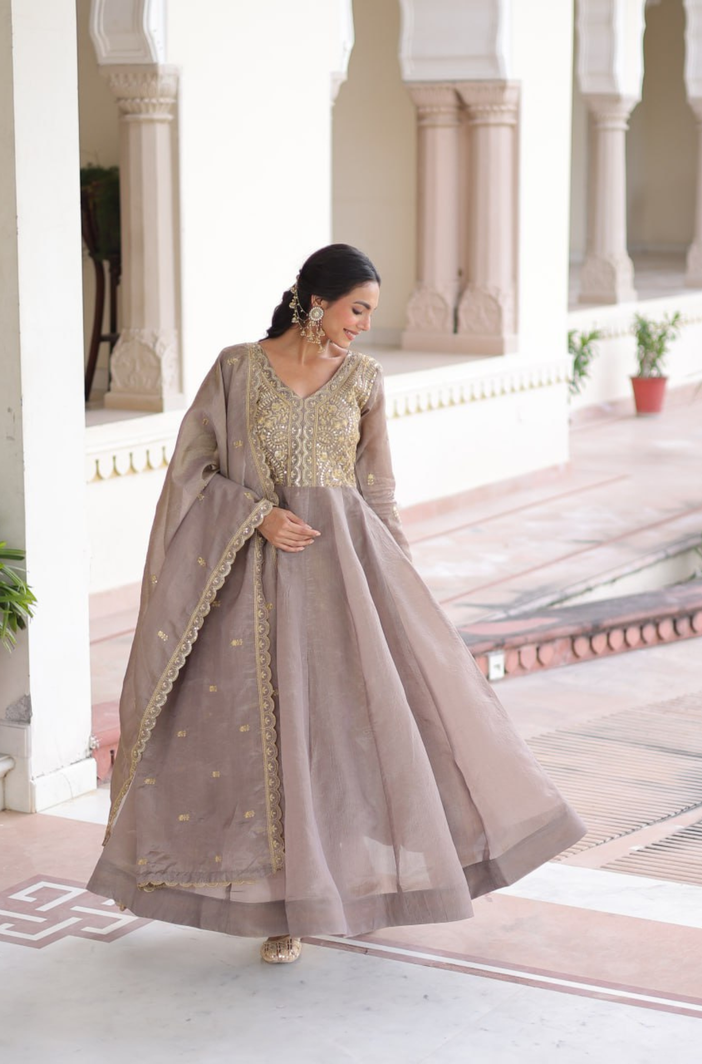 Women's Embroidered Anarkali Gown Set with Dupatta