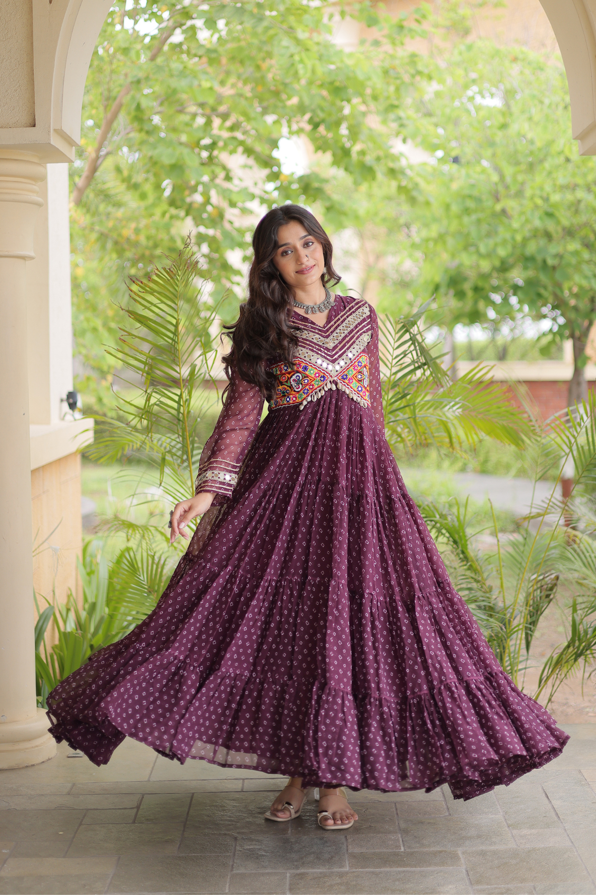 Women’s Designer Anarkali Gown with Embroidered Yoke & Flared Silhouette | Festive Ethnic Wear