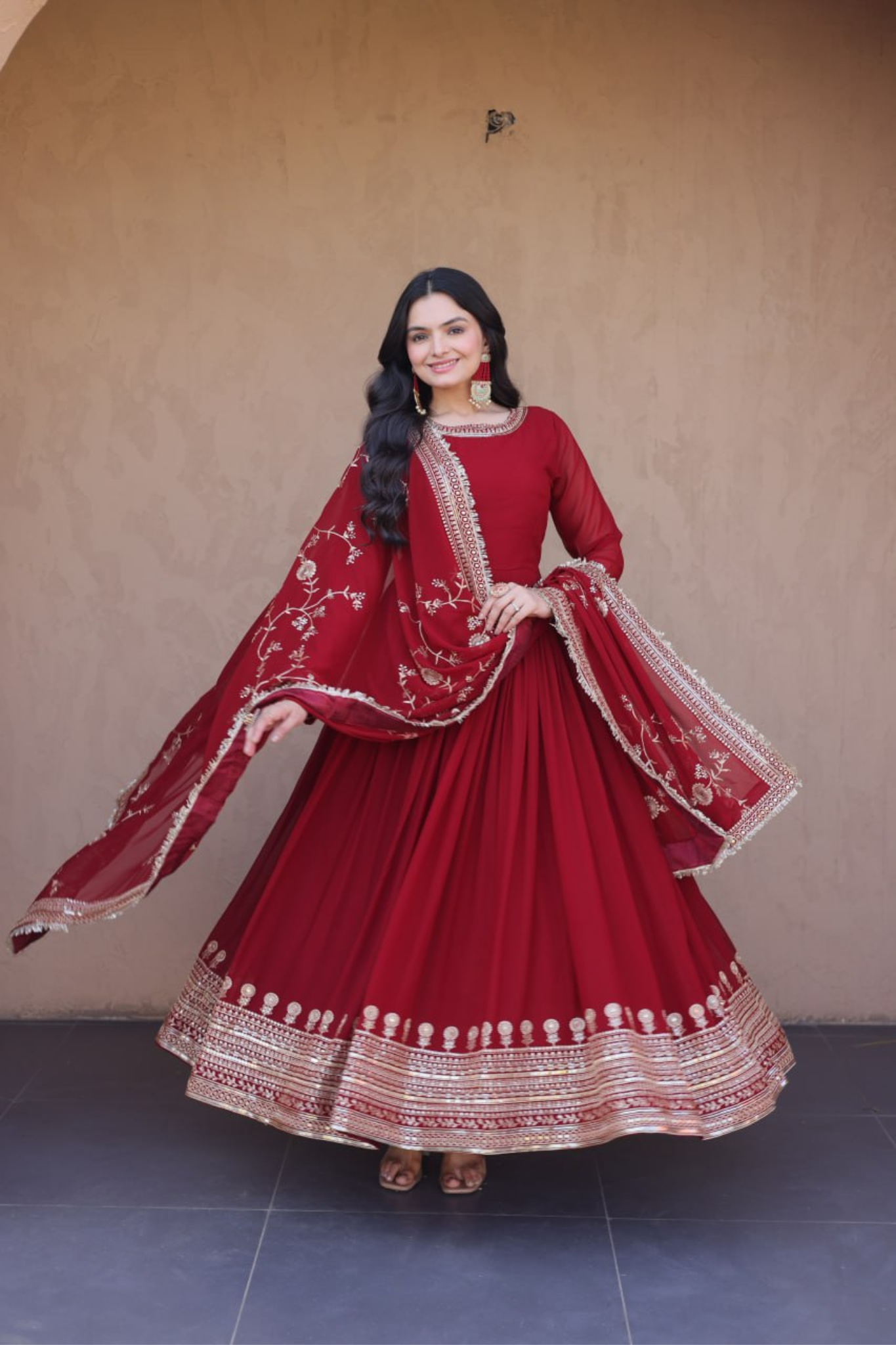 Luxury Maroon Embroidered Anarkali Set | Wedding & Festive Collection