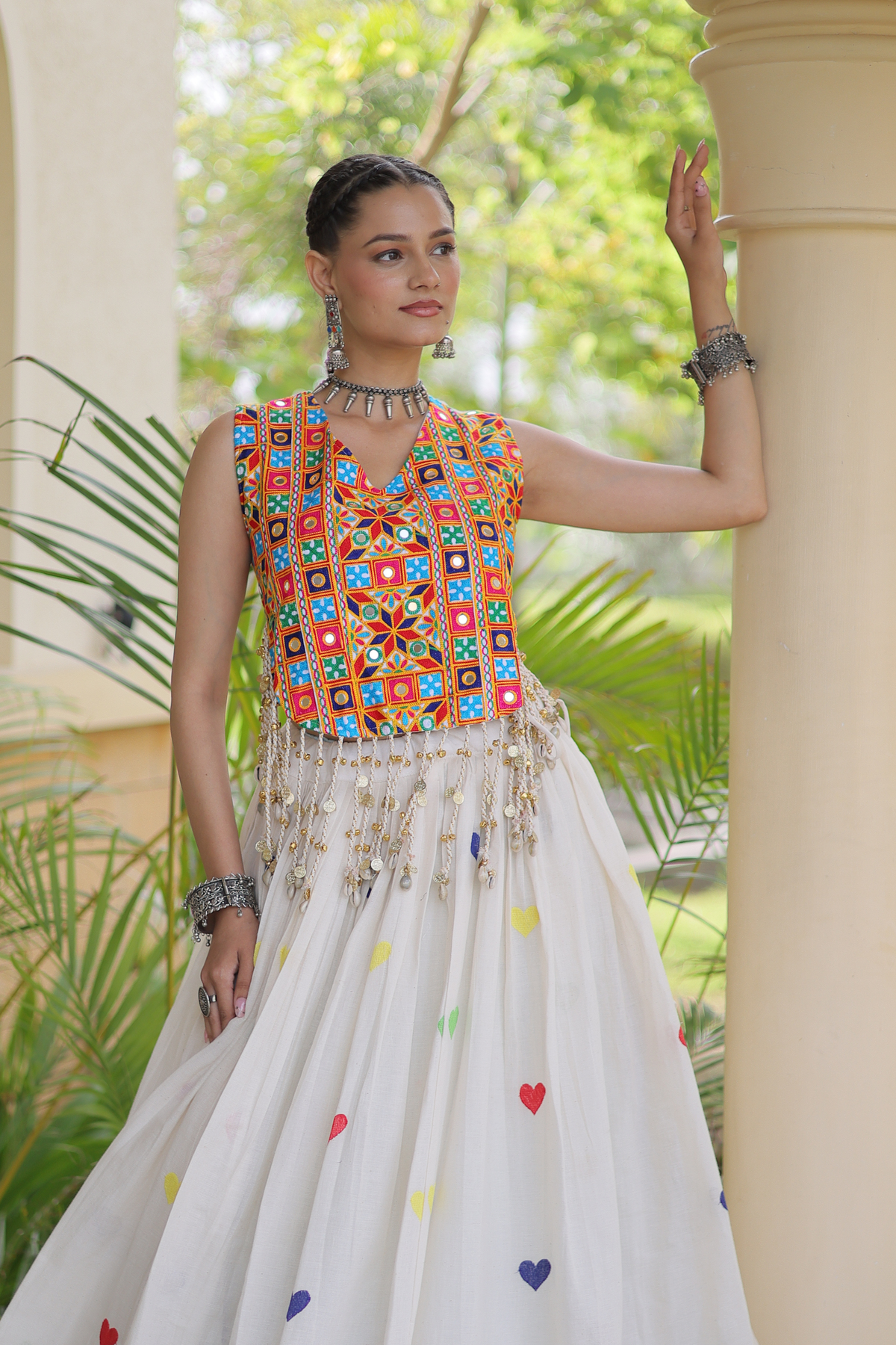 Women’s Designer Embroidered Lehenga Choli Set with Colorful Mirror Work & Flared Skirt