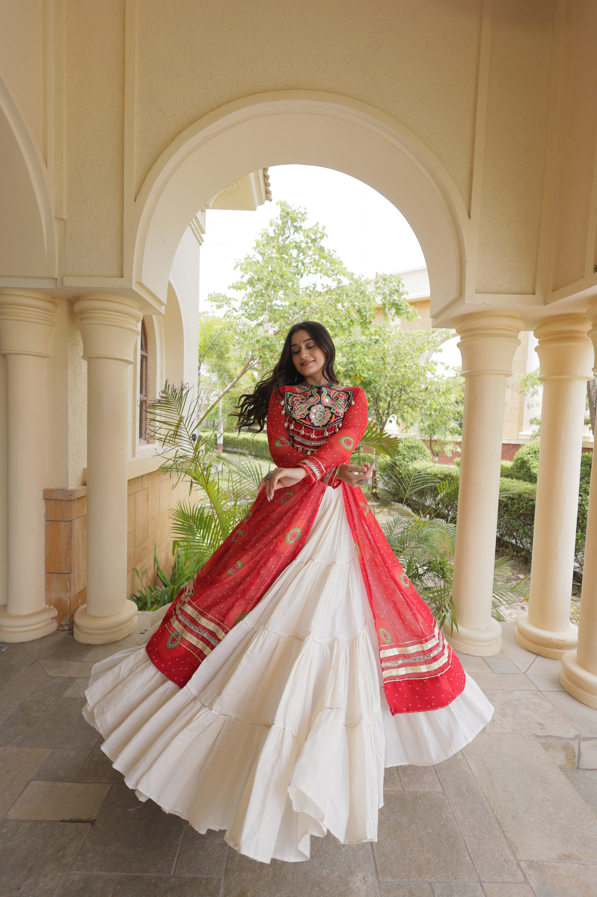 Designer Navratri Lehenga with Traditional Embellished Shrug & Flared Skirt