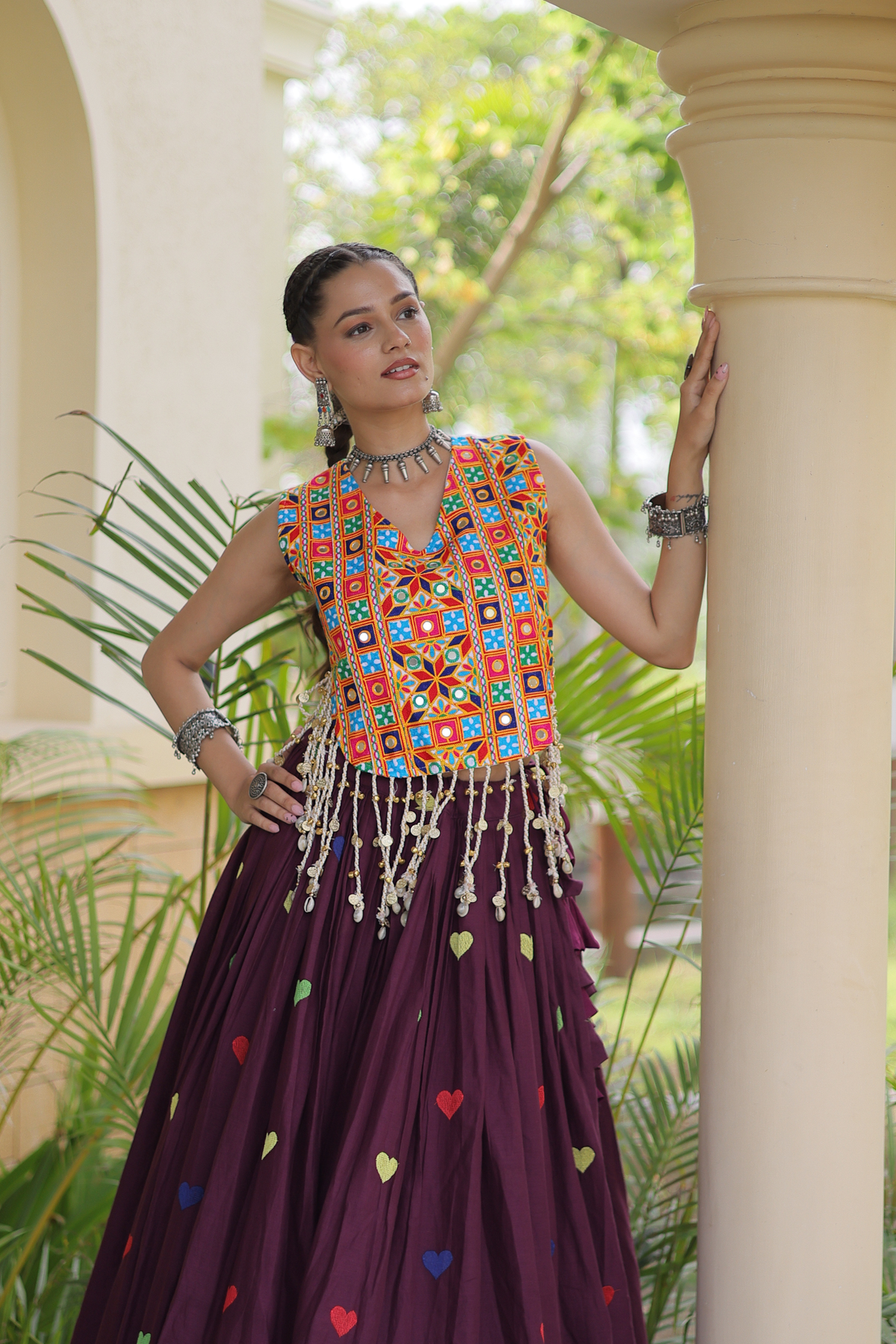 Women’s Designer Embroidered Lehenga Choli Set with Colorful Mirror Work & Flared Skirt