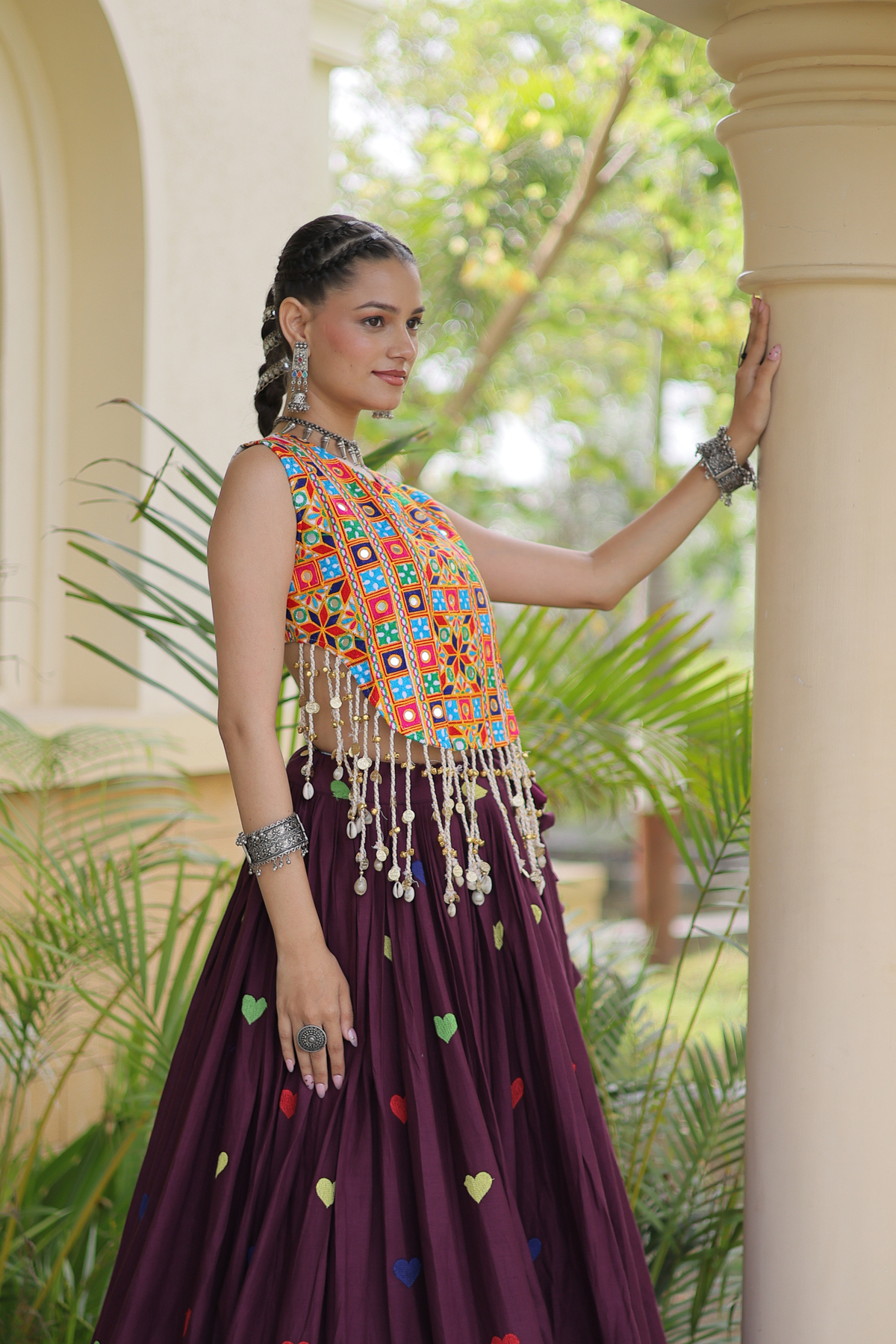 Women’s Designer Embroidered Lehenga Choli Set with Colorful Mirror Work & Flared Skirt