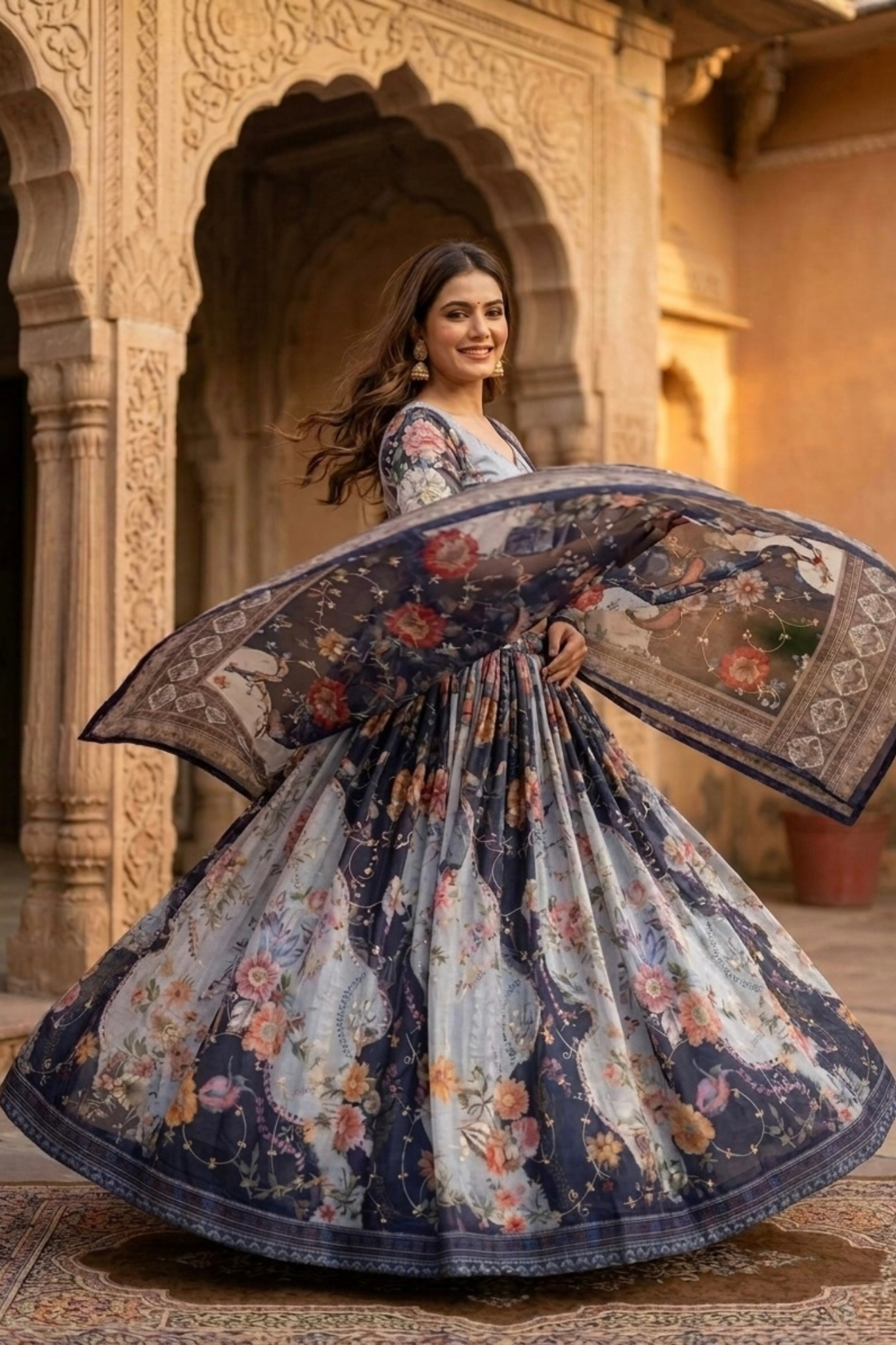 Premium Floral Printed Organza Lehenga Choli with Dupatta