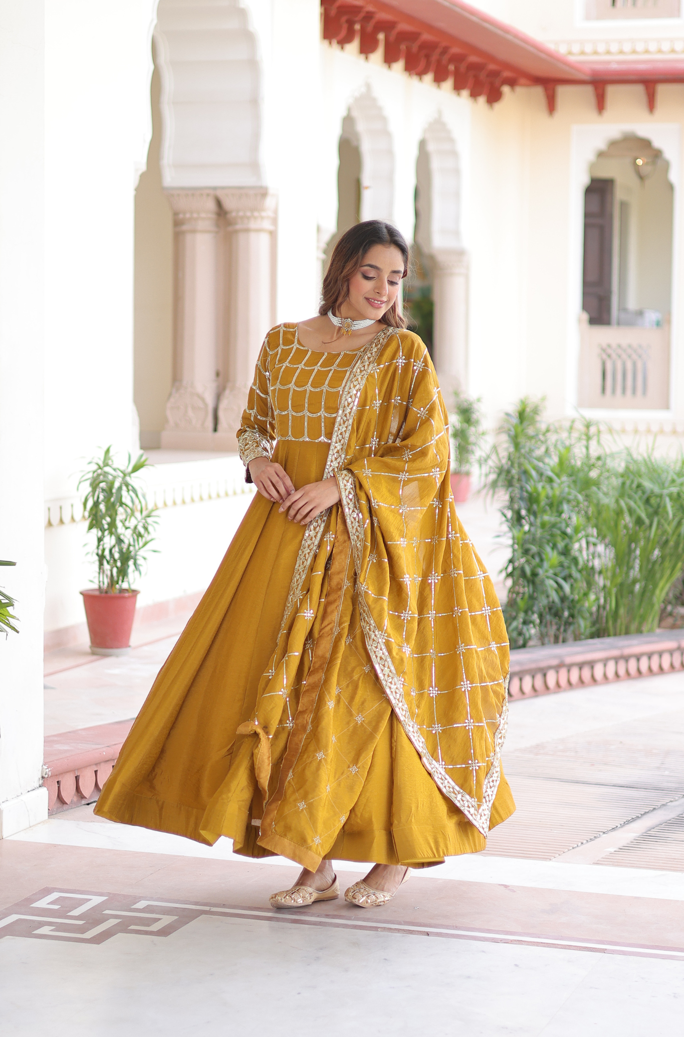 Women's Embroidered Kurta Palazzo Dupatta Set
