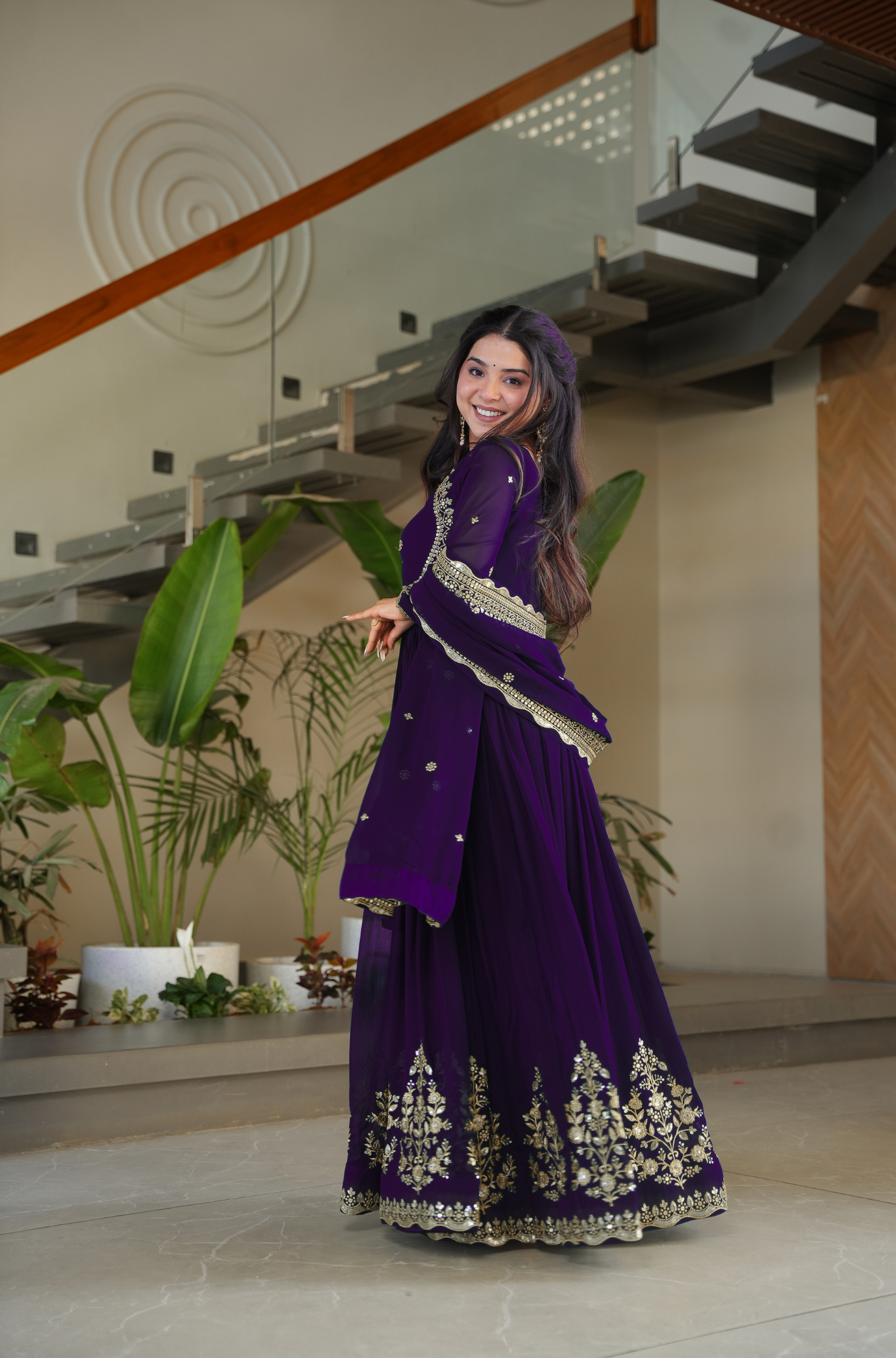 Women Embroidered Anarkali Gown with Dupatta
