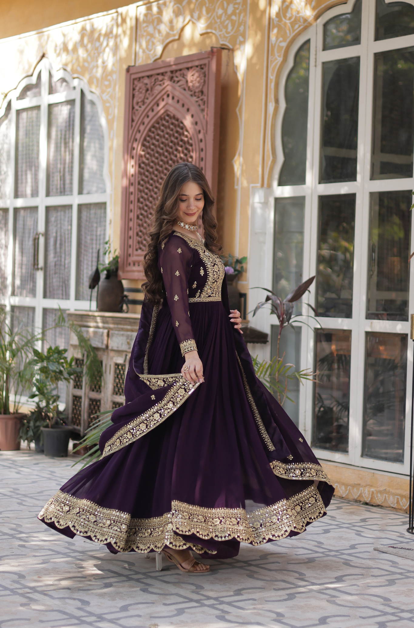 Women Embroidered Anarkali Gown Set with Dupatta