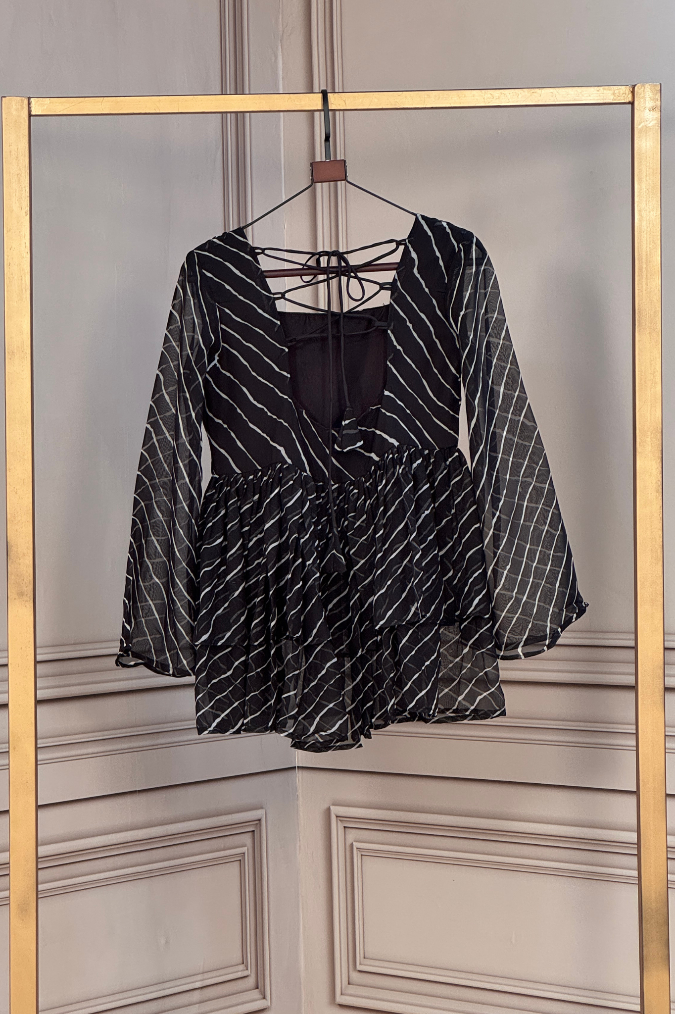 Women's Leheriya Peplum Top with Handcrafted Mirror Work