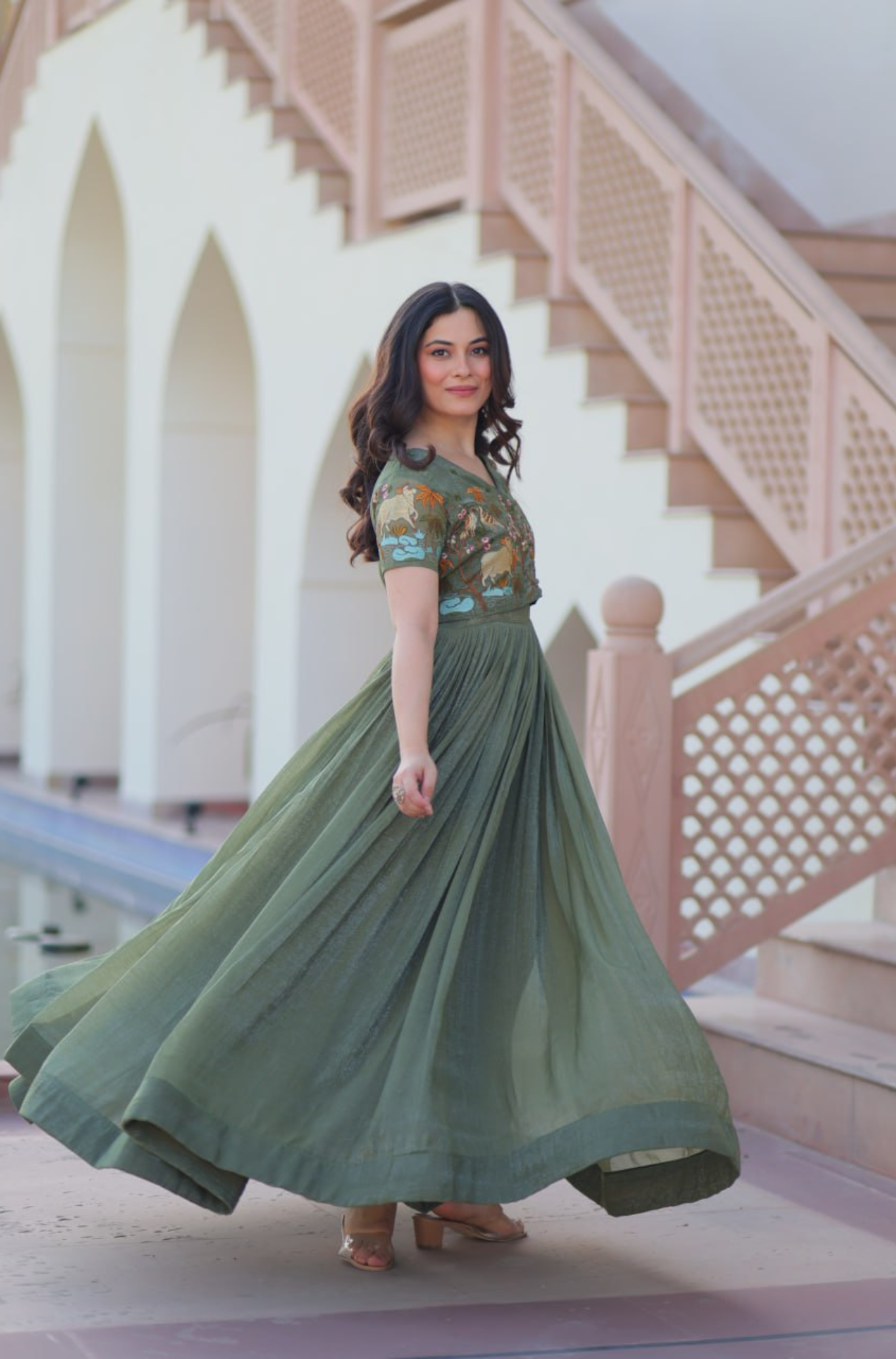 Women’s Floral Embroidered Anarkali Gown Dress