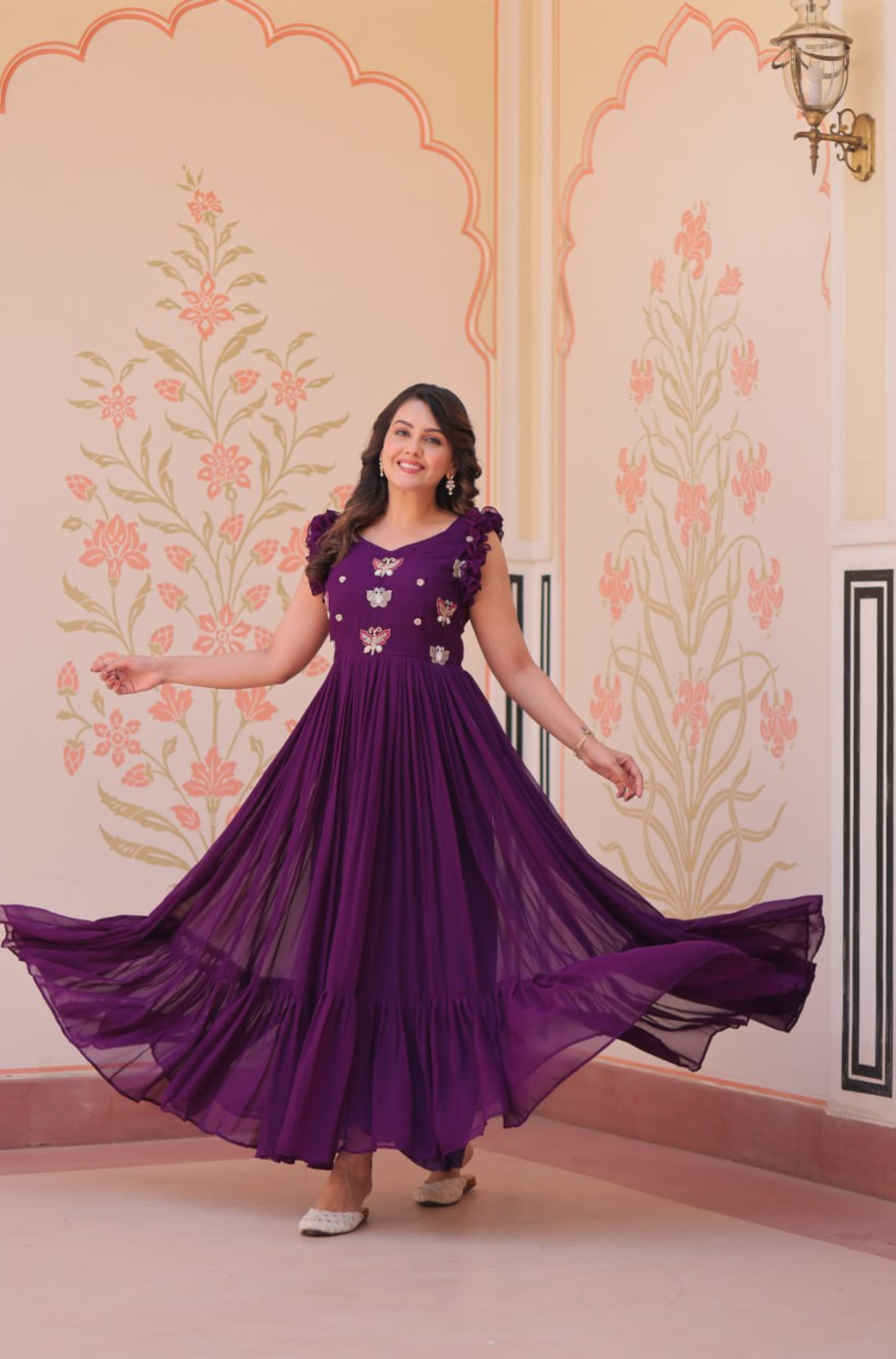 Women’s Elegant Butterfly Embroidered Anarkali Gown Dress