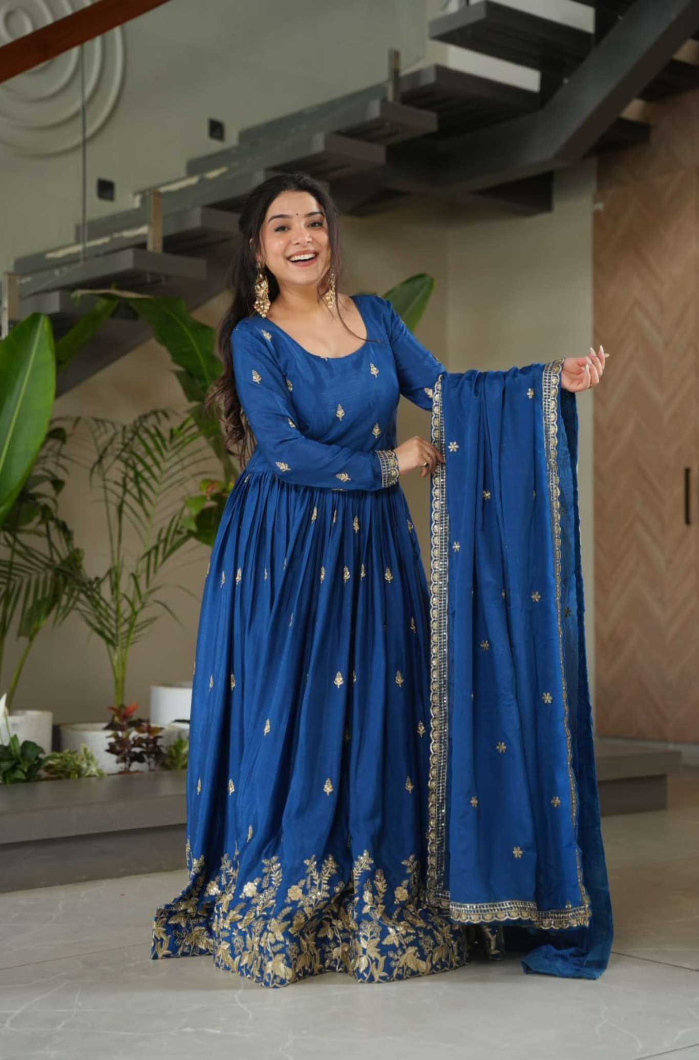 Women Traditional Embroidered Anarkali Gown Set With Designer Dupatta