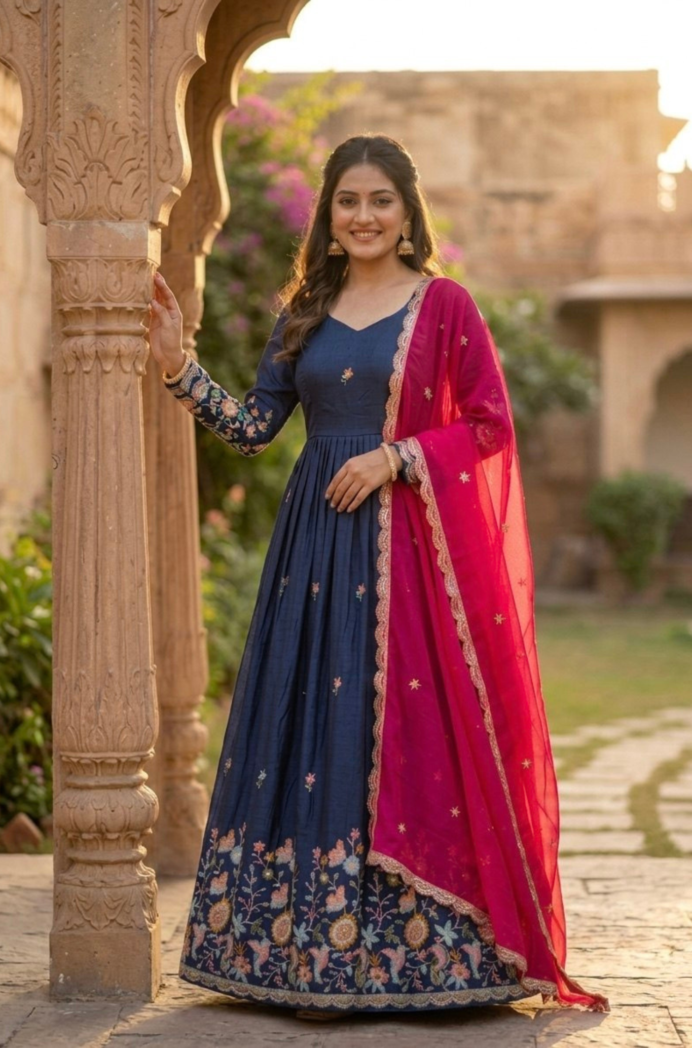 Women Designer Heavy Sequins & Embroidered Anarkali Gown Set With Dupatta