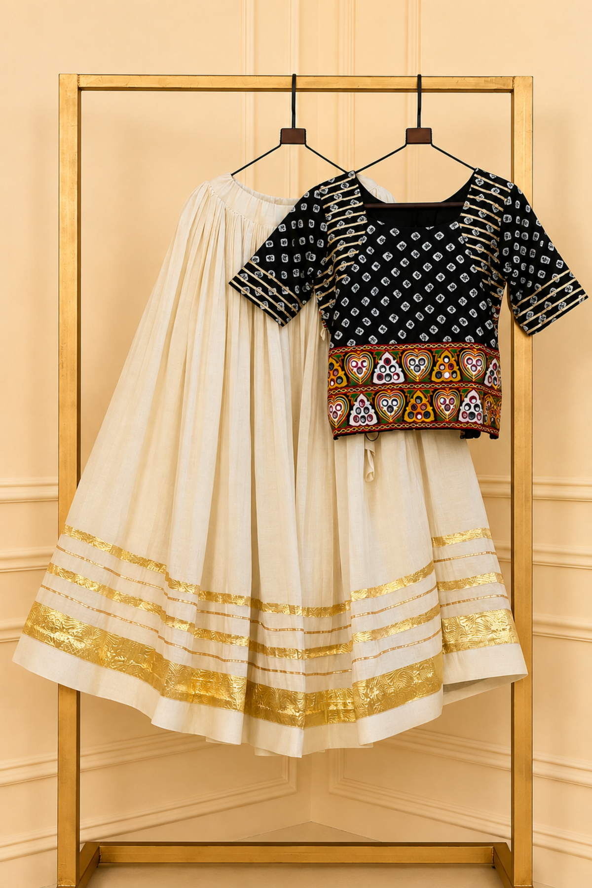 Women’s Traditional Ethnic Skirt Top Set with Kutchi Embroidery & Bandhani Print | Festive Wear