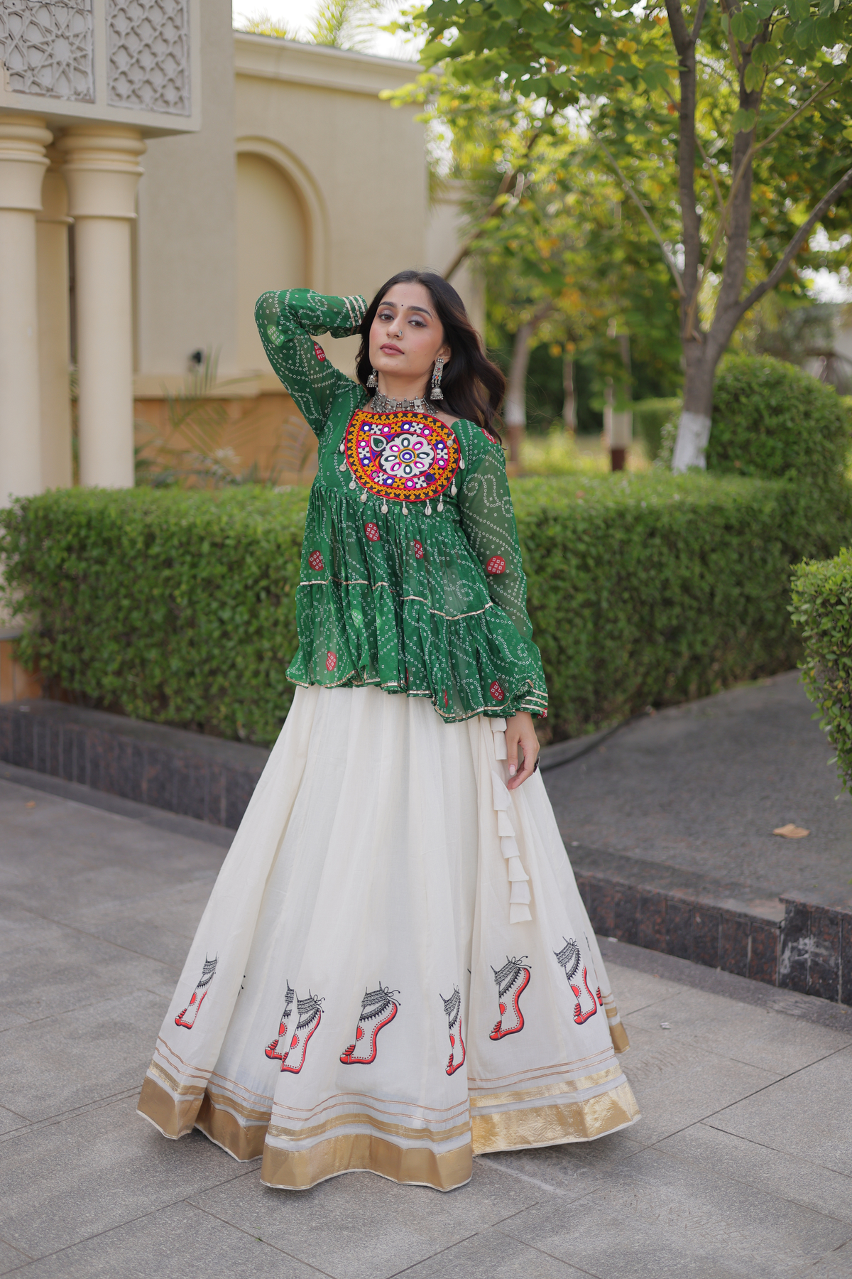 Designer Printed Anarkali Kurti with Embroidered Yoke & Flared Skirt
