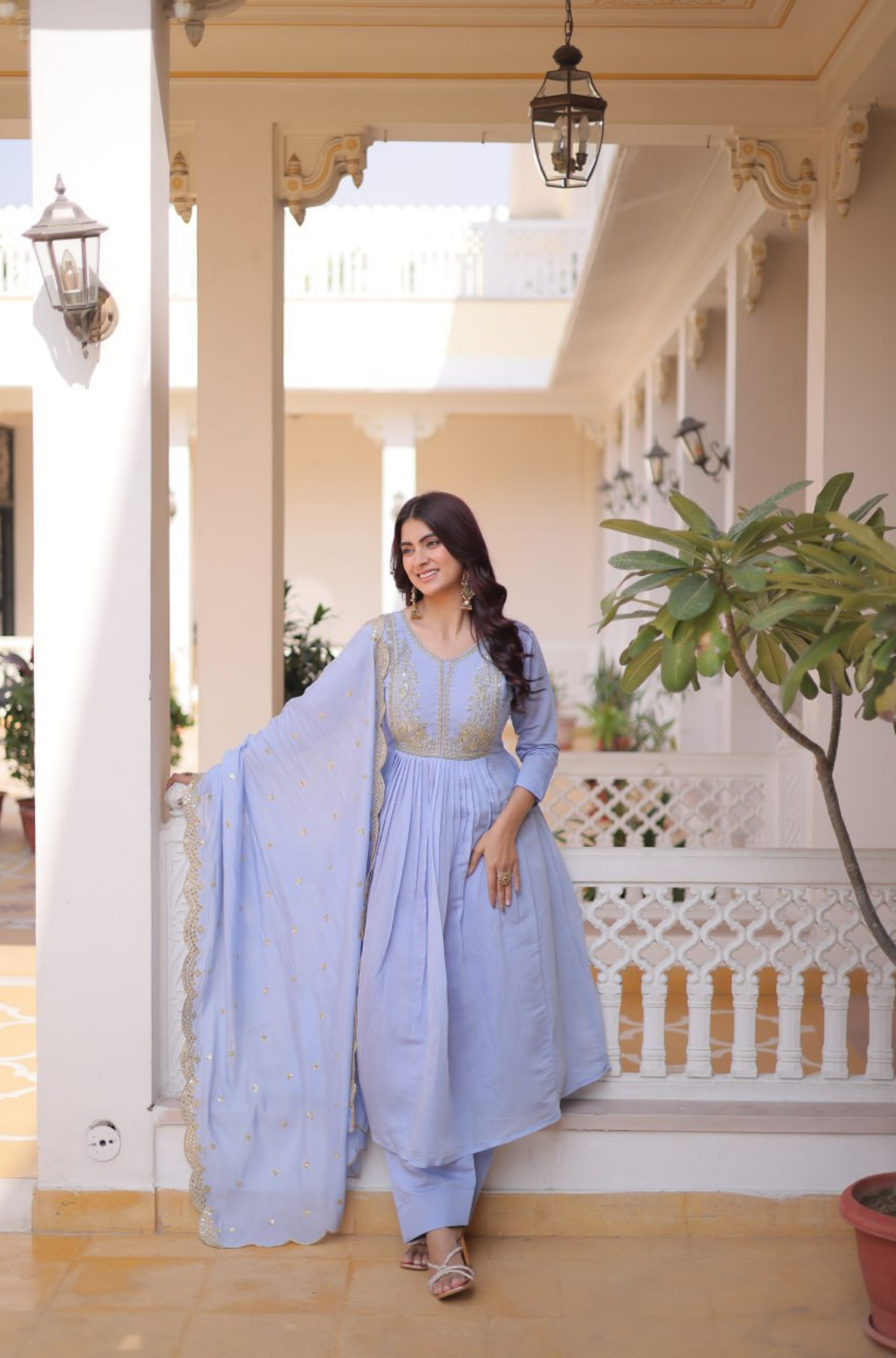 Elegant Embroidered Anarkali Kurta Set for Women with Dupatta & Pant