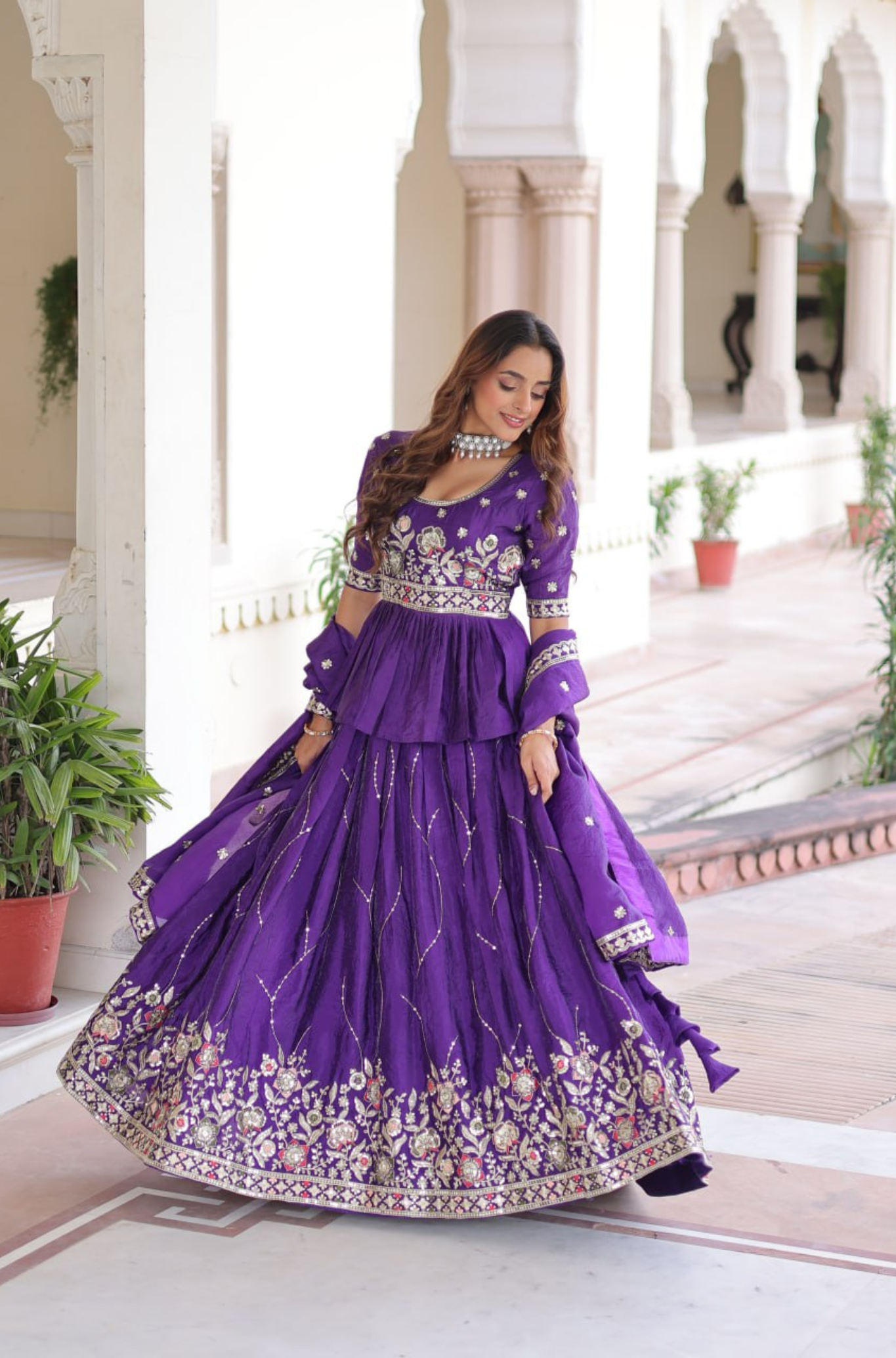 Royal Purple Designer Lehenga Choli with Zari Sequins Embroidery Work for Women