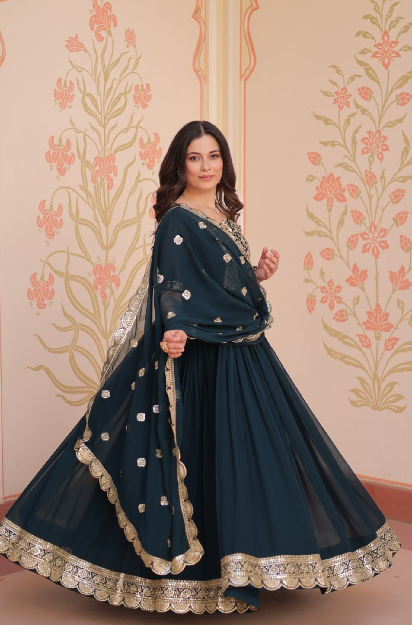 Women's Embroidered Anarkali Gown with Dupatta
