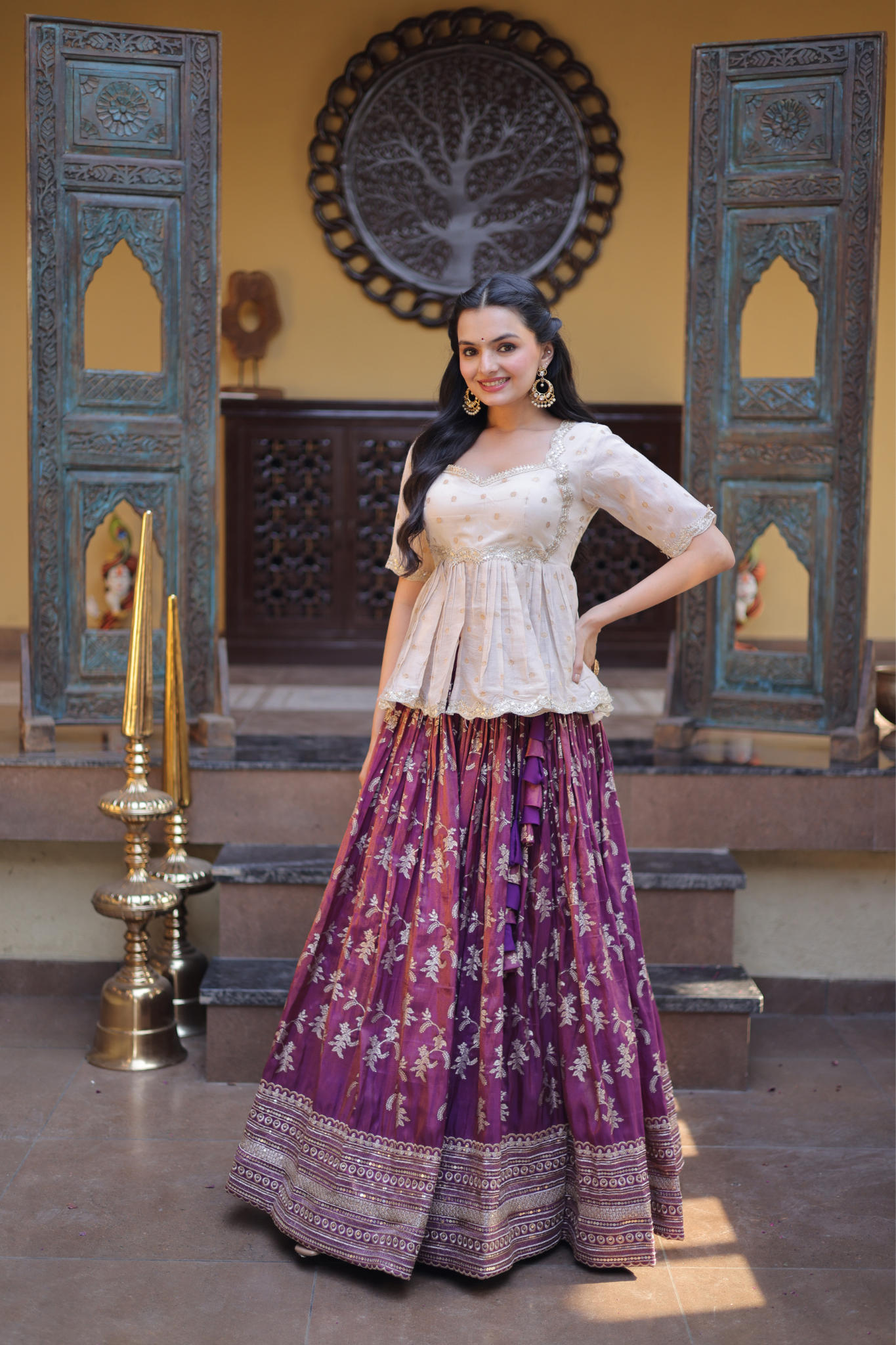 Women's Premium Peplum Top & Embroidered Lehenga Set