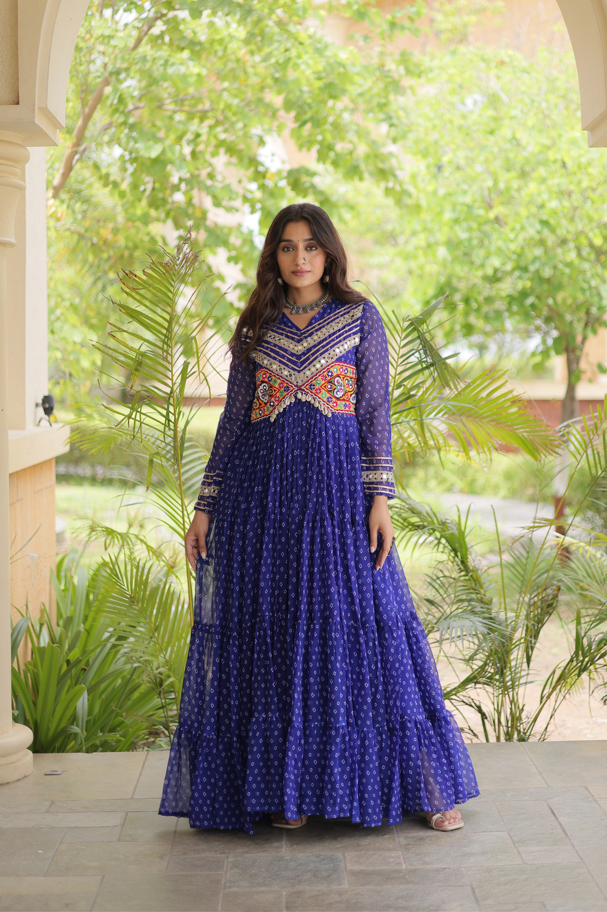 Women’s Designer Anarkali Gown with Embroidered Yoke & Flared Silhouette | Festive Ethnic Wear