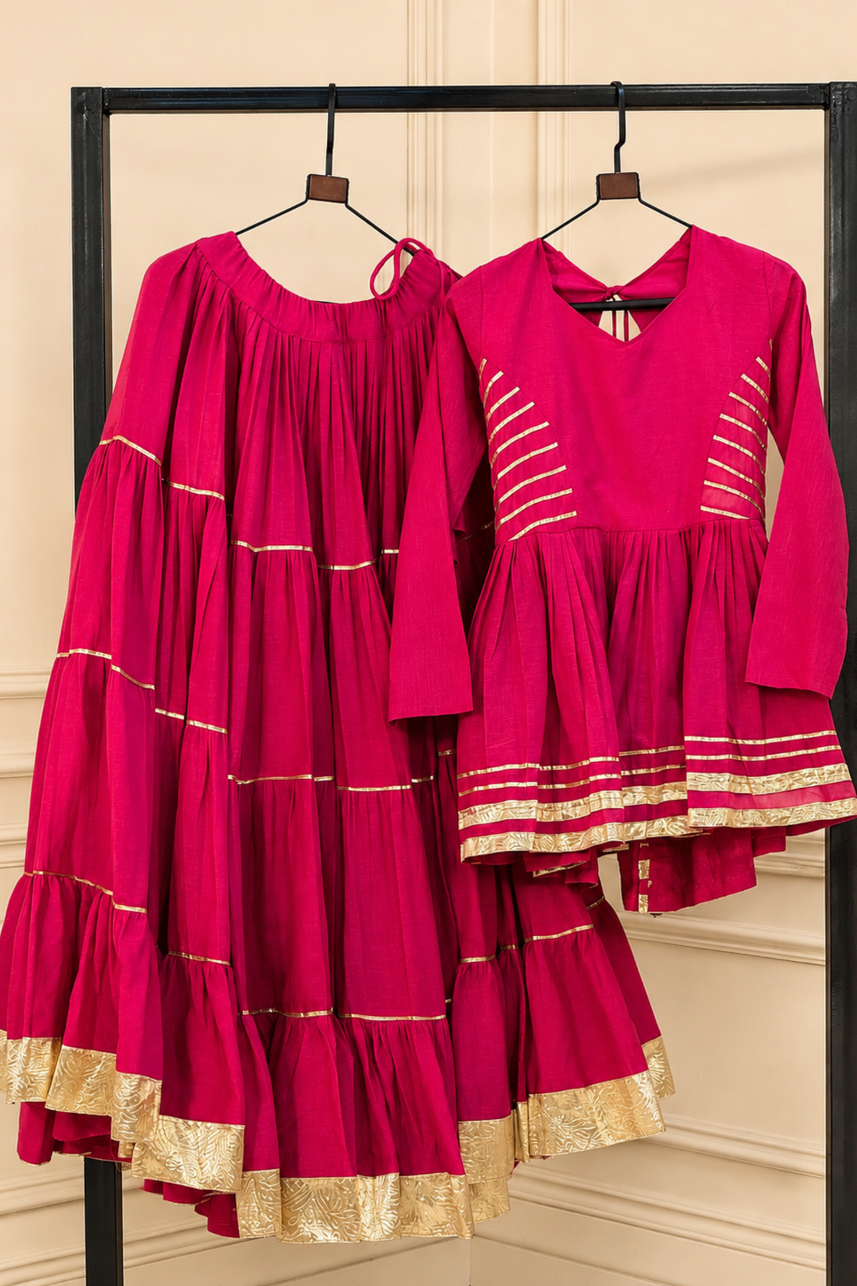 Women’s Designer Ethnic Co-Ord Set | Flared Kurta Skirt Set with Gota Patti Work