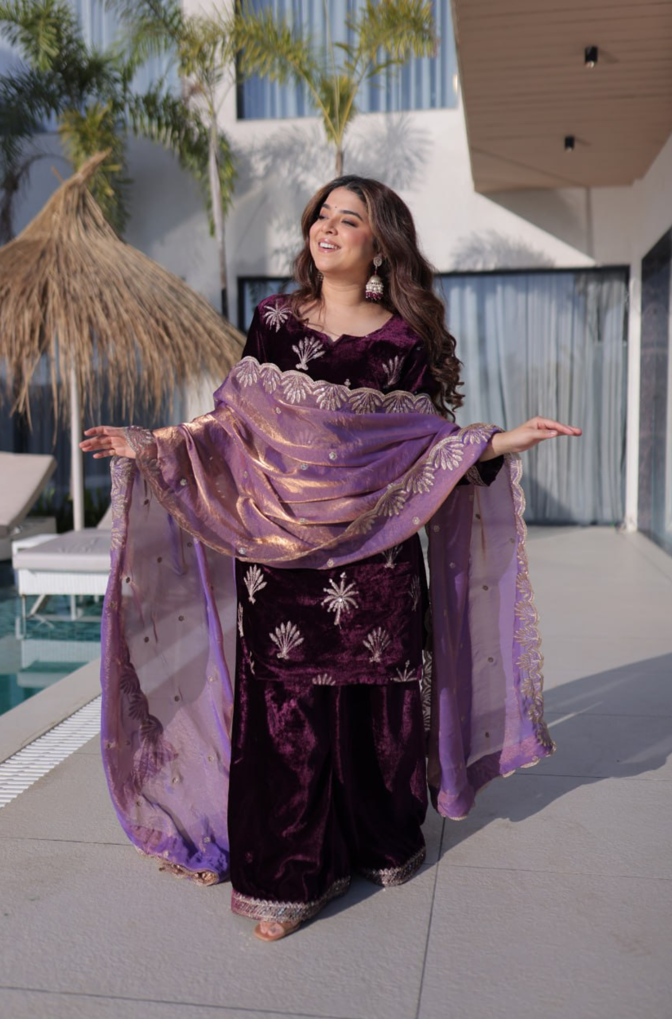 Premium Velvet Kurta Palazzo Set with Embroidered Dupatta for Women