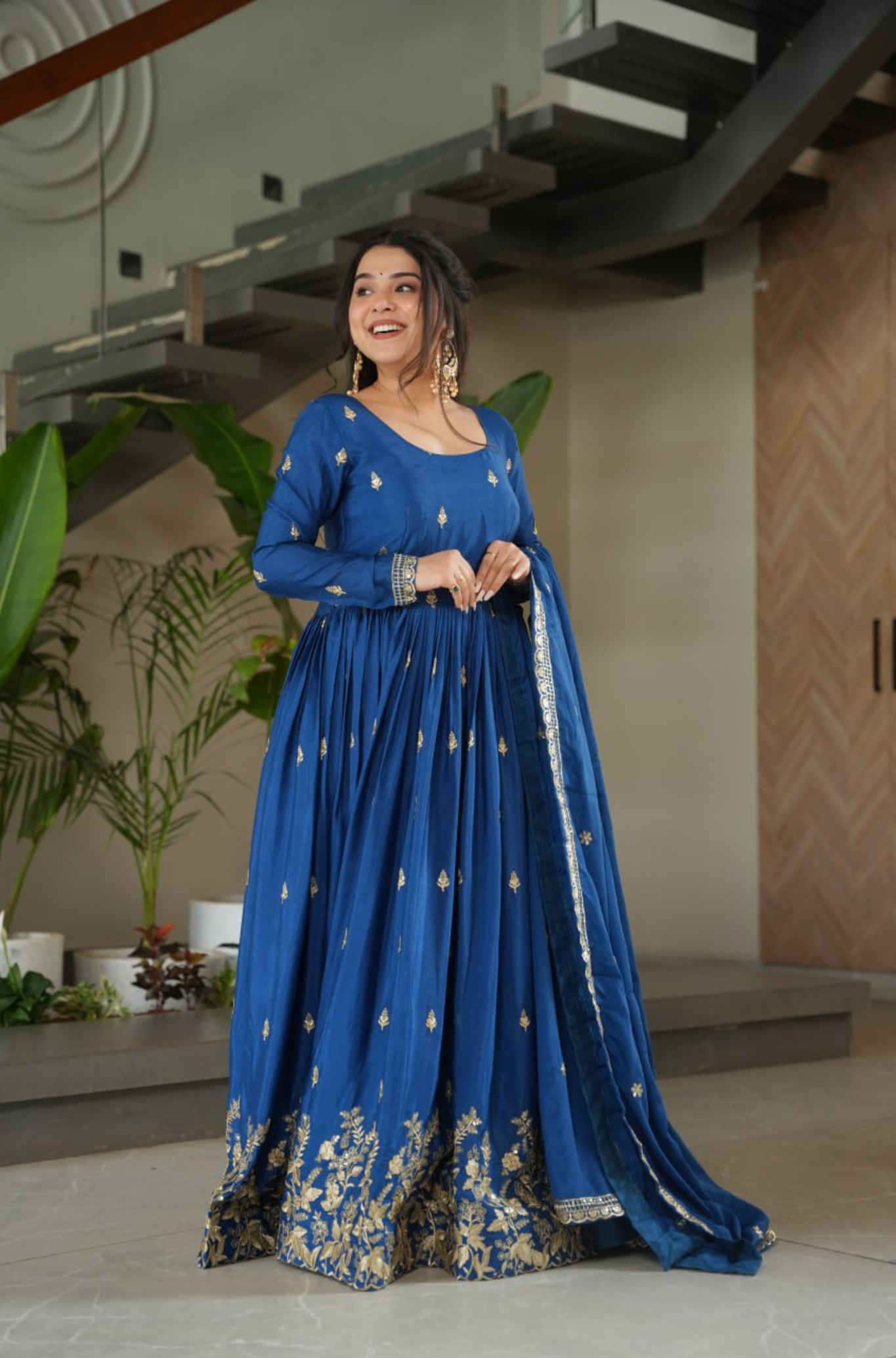 Women Traditional Embroidered Anarkali Gown Set With Designer Dupatta