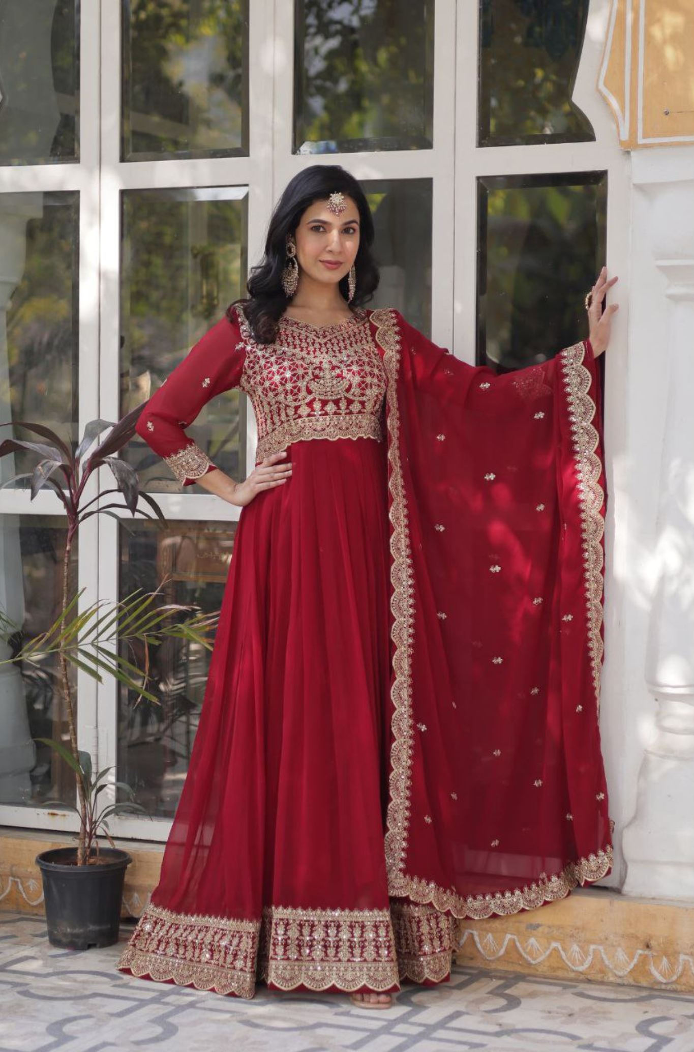Women’s Embroidered Anarkali Gown Set