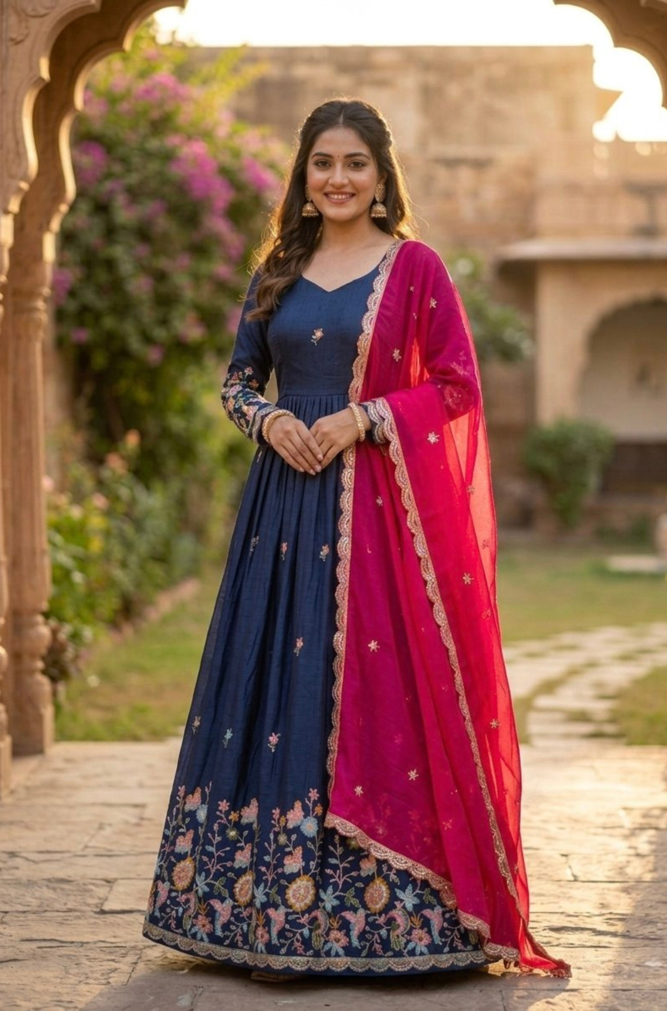 Women Designer Heavy Sequins & Embroidered Anarkali Gown Set With Dupatta