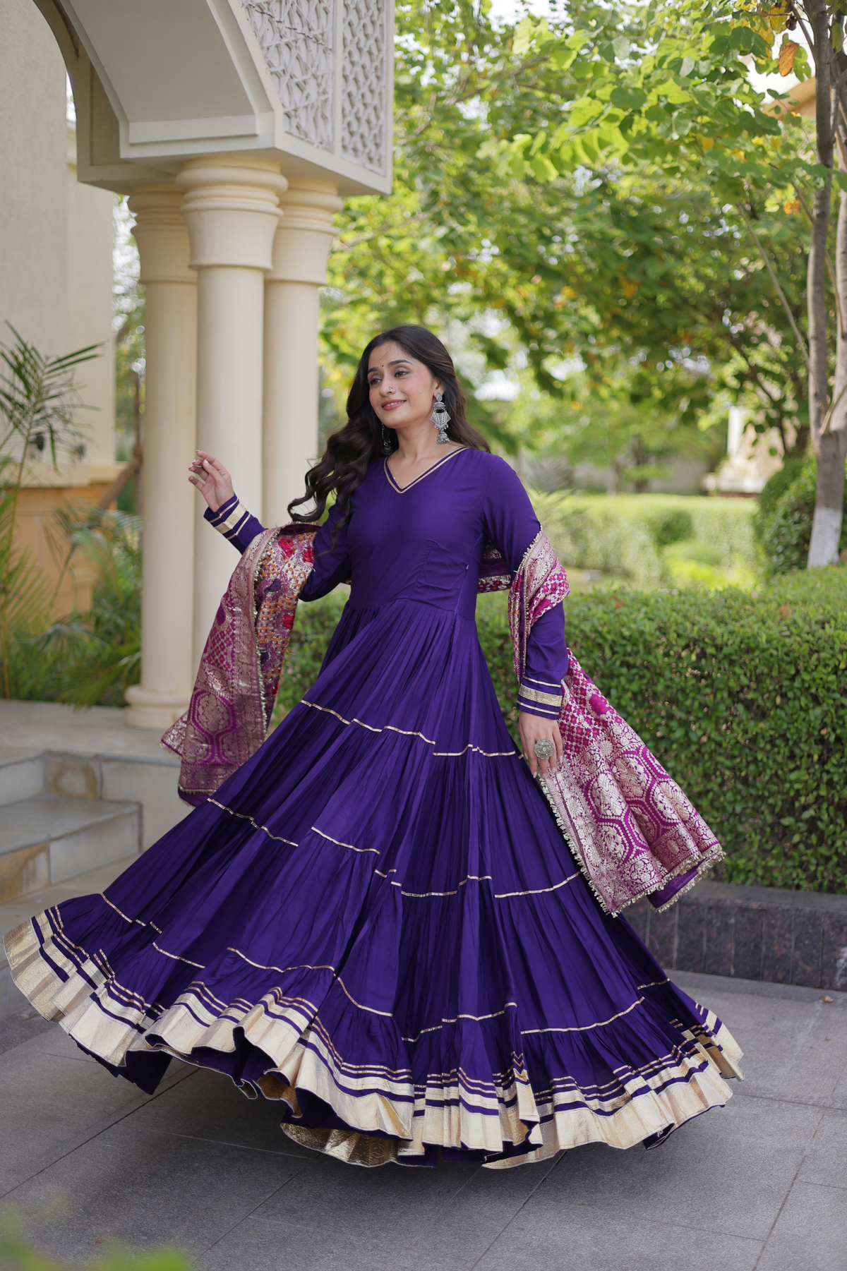 Designer Navratri Anarkali Gown with Traditional Dupatta & Gota Border