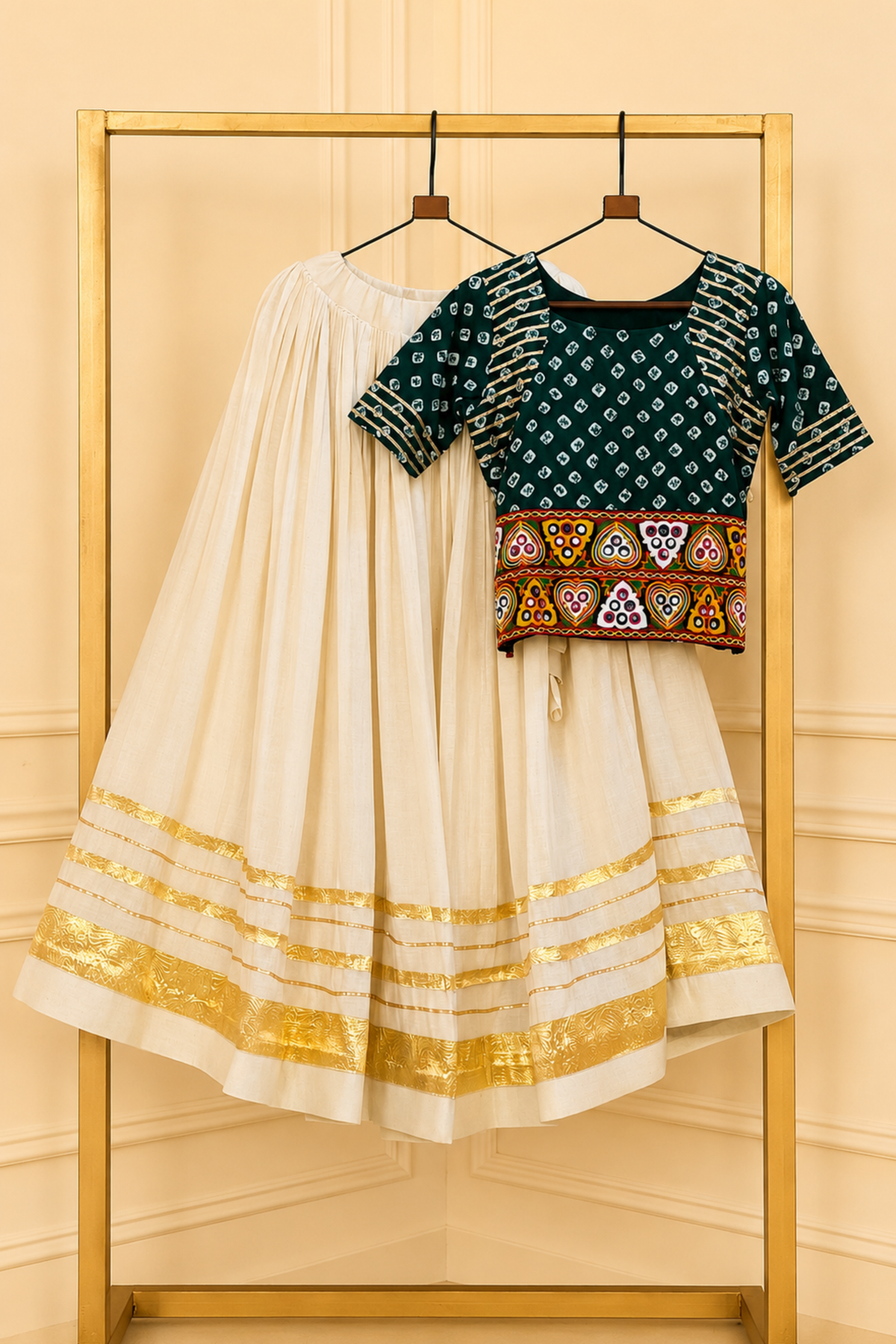 Women’s Traditional Ethnic Skirt Top Set with Kutchi Embroidery & Bandhani Print | Festive Wear