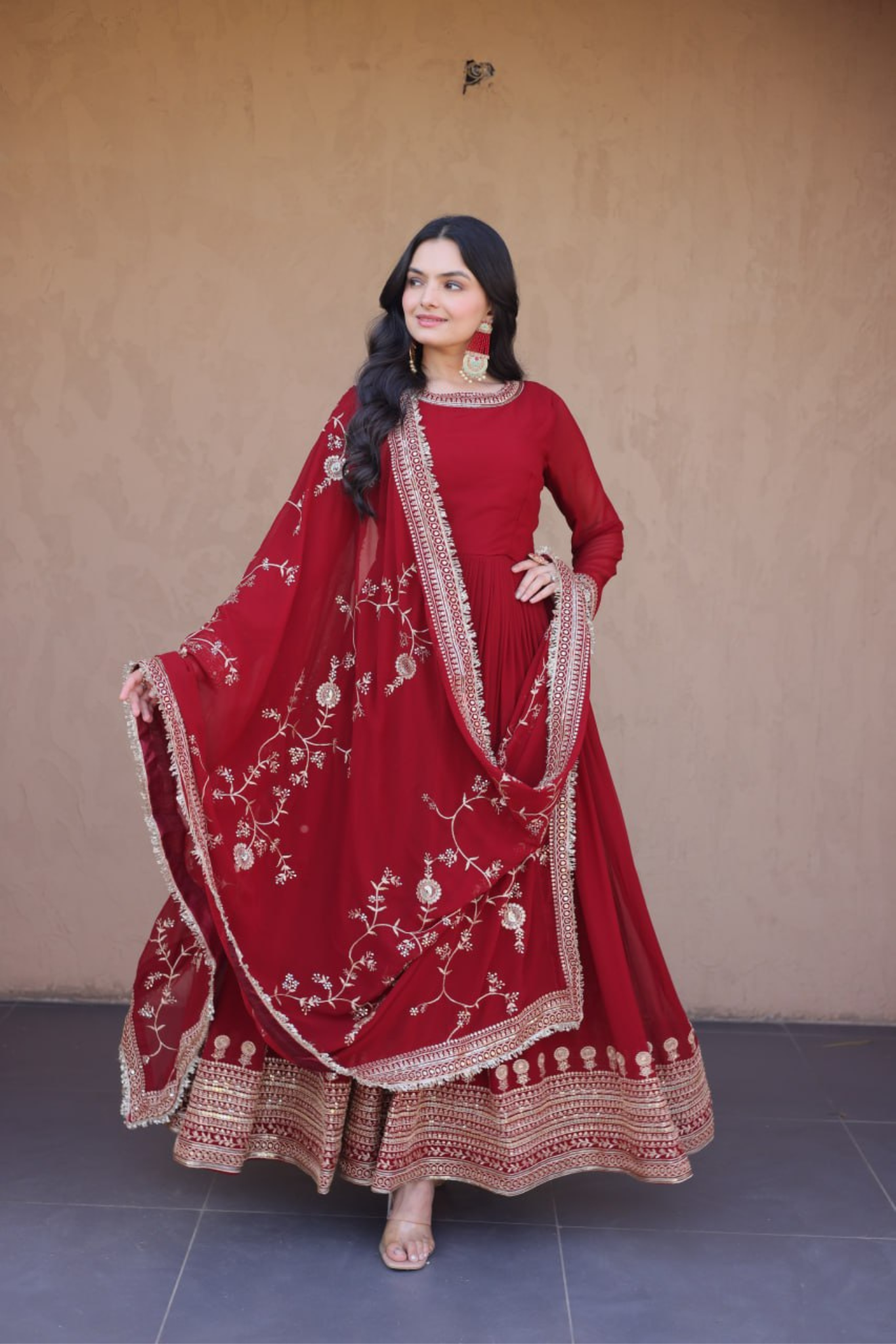 Luxury Maroon Embroidered Anarkali Set | Wedding & Festive Collection