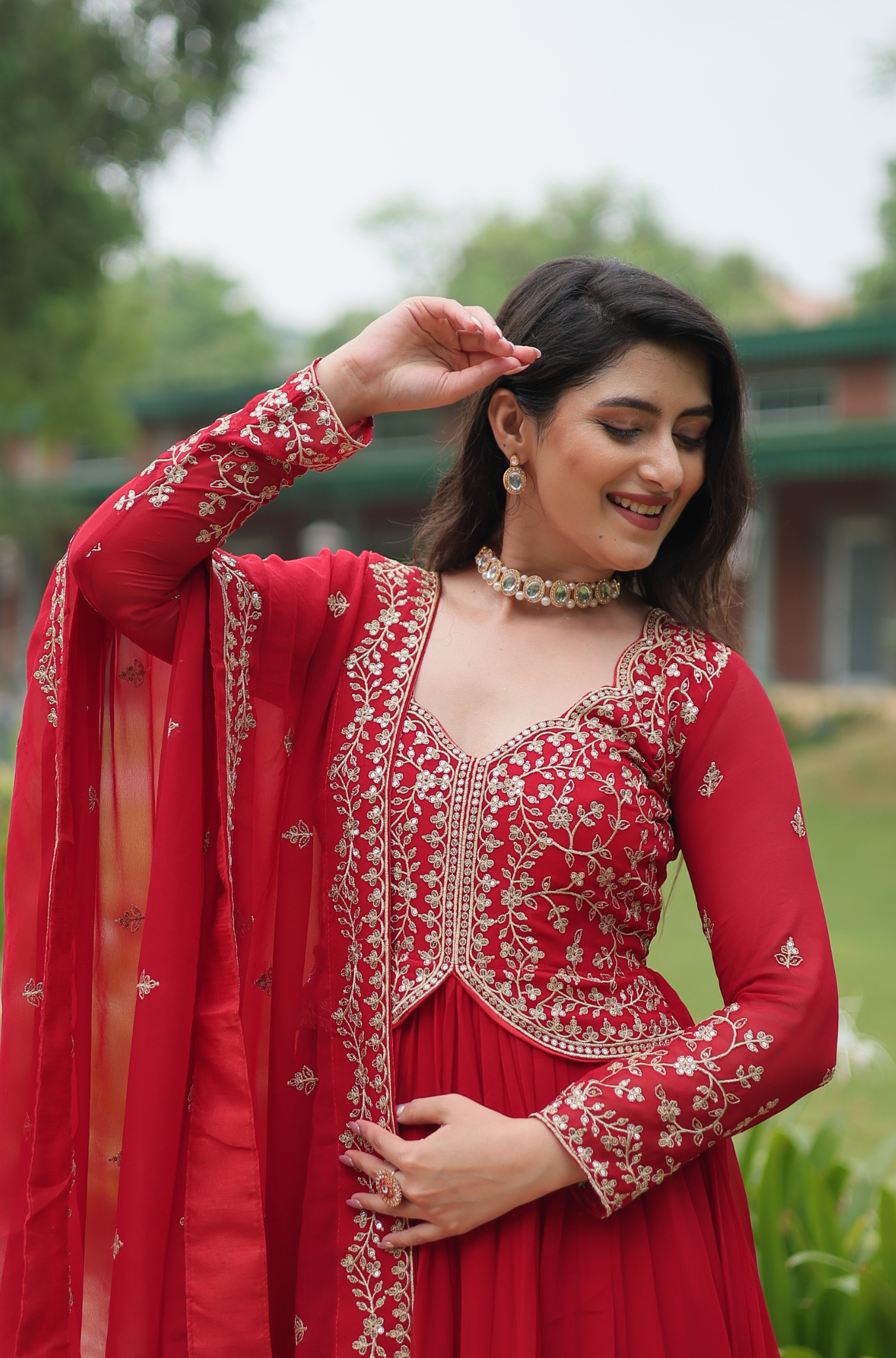 Women Embroidered Anarkali Gown with Dupatta