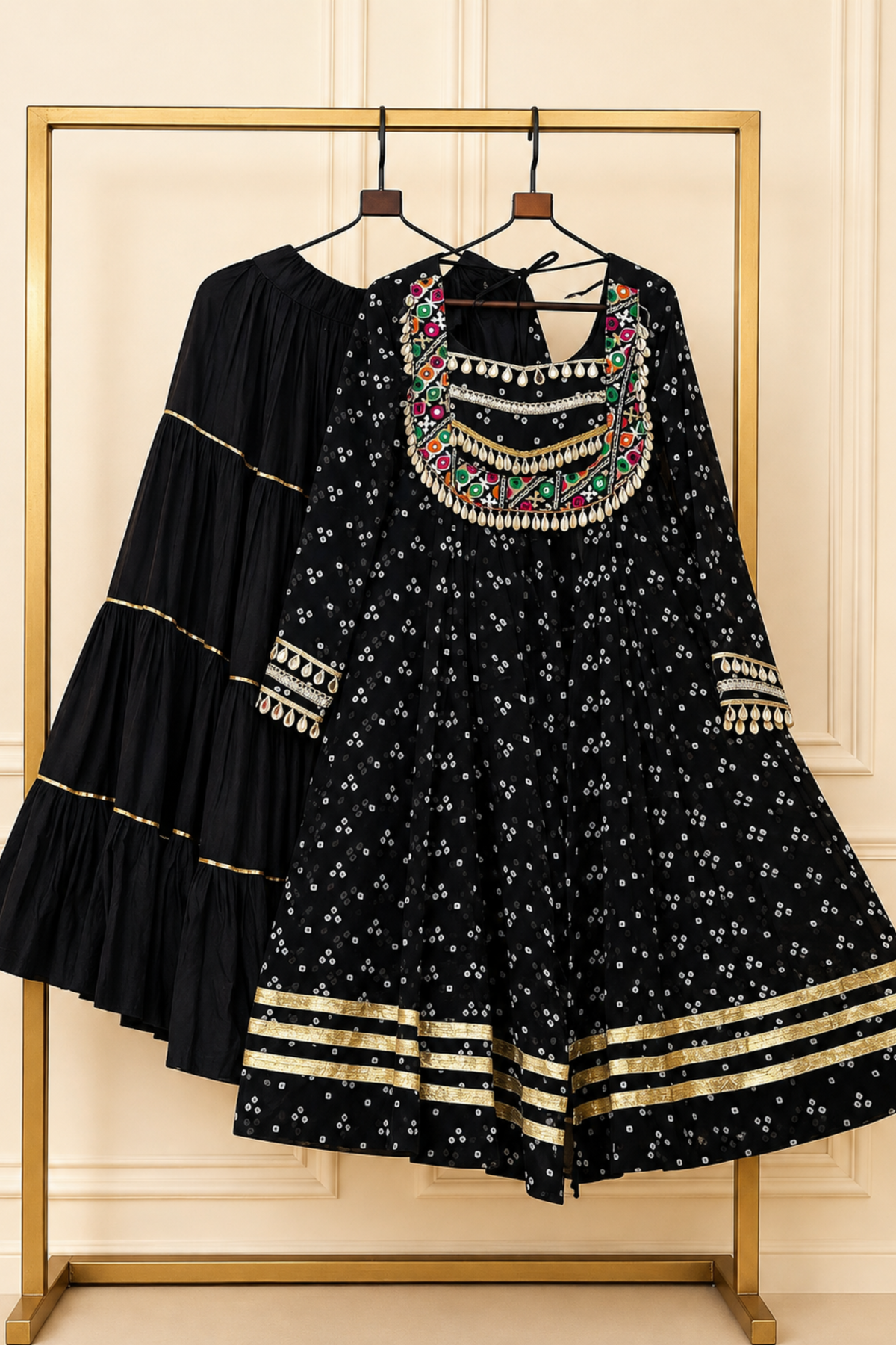 Women’s Bandhani Print Anarkali Kurta with Embroidered Yoke & Gota Patti Work