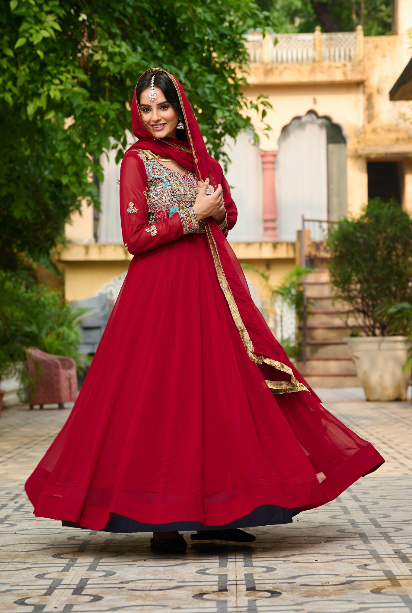 Women's Designer Embroidered Anarkali Gown Set with Dupatta