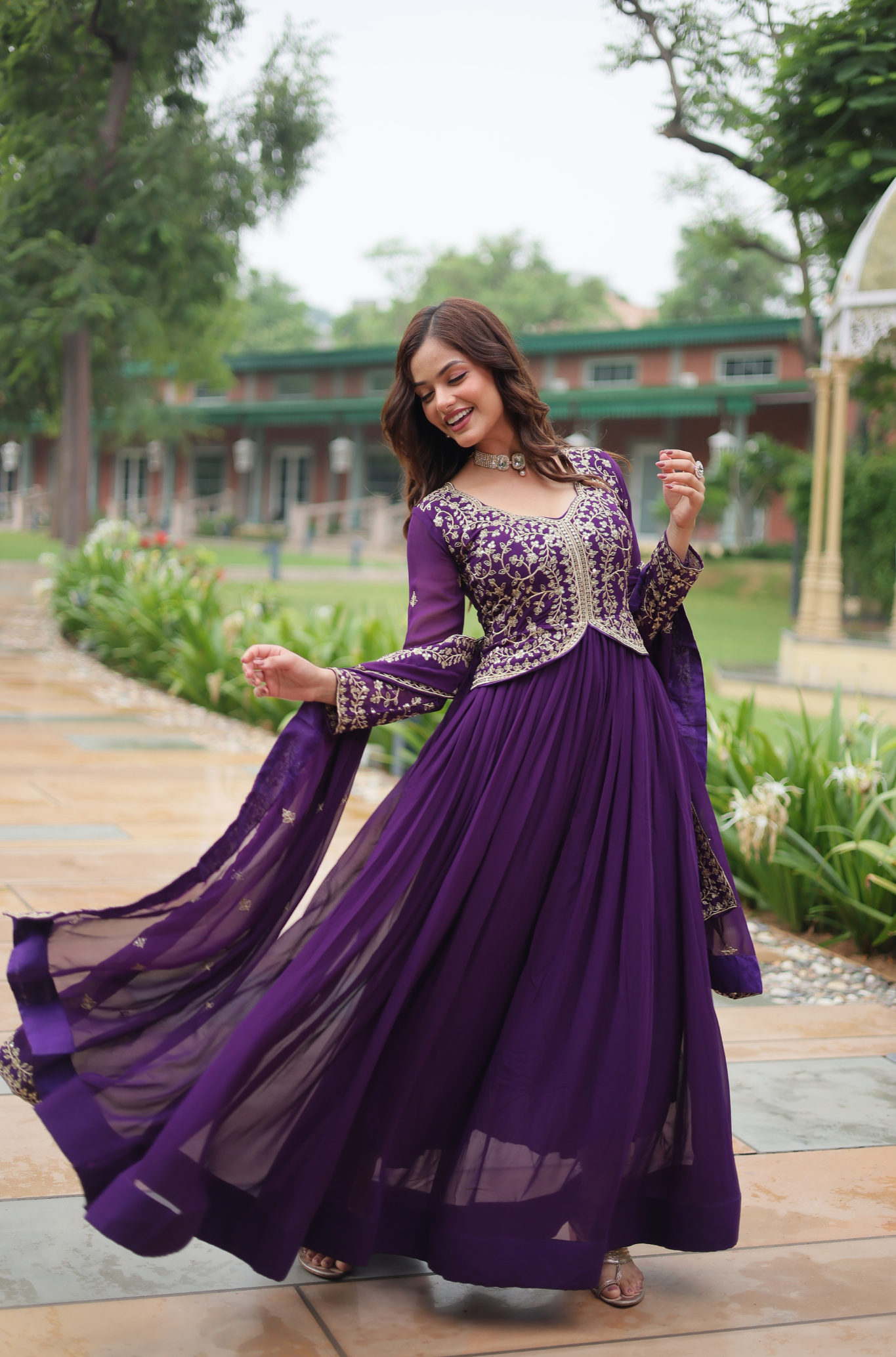 Women Embroidered Anarkali Gown with Dupatta