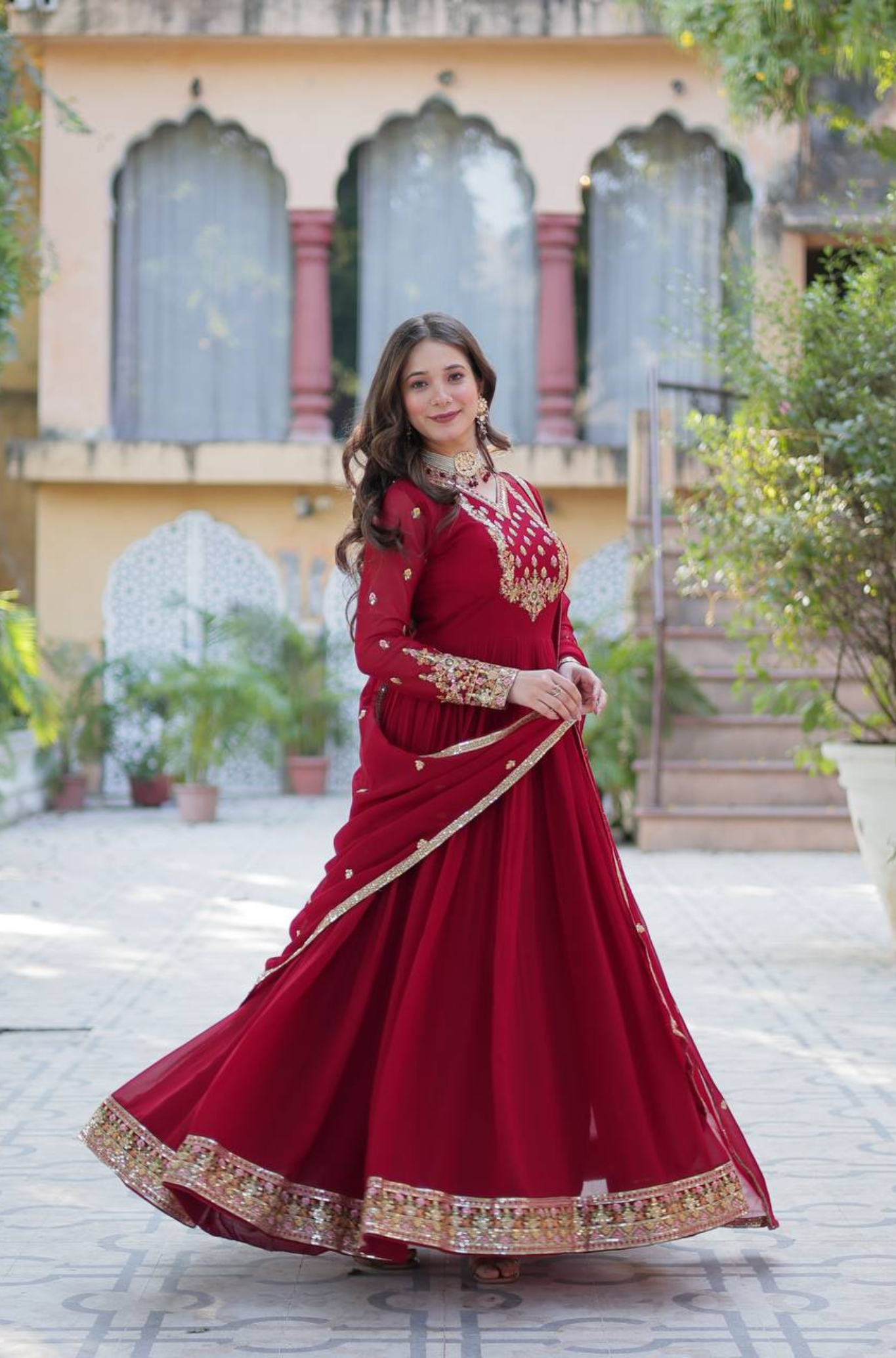 Women's Embroidered Anarkali Gown Set with Dupatta