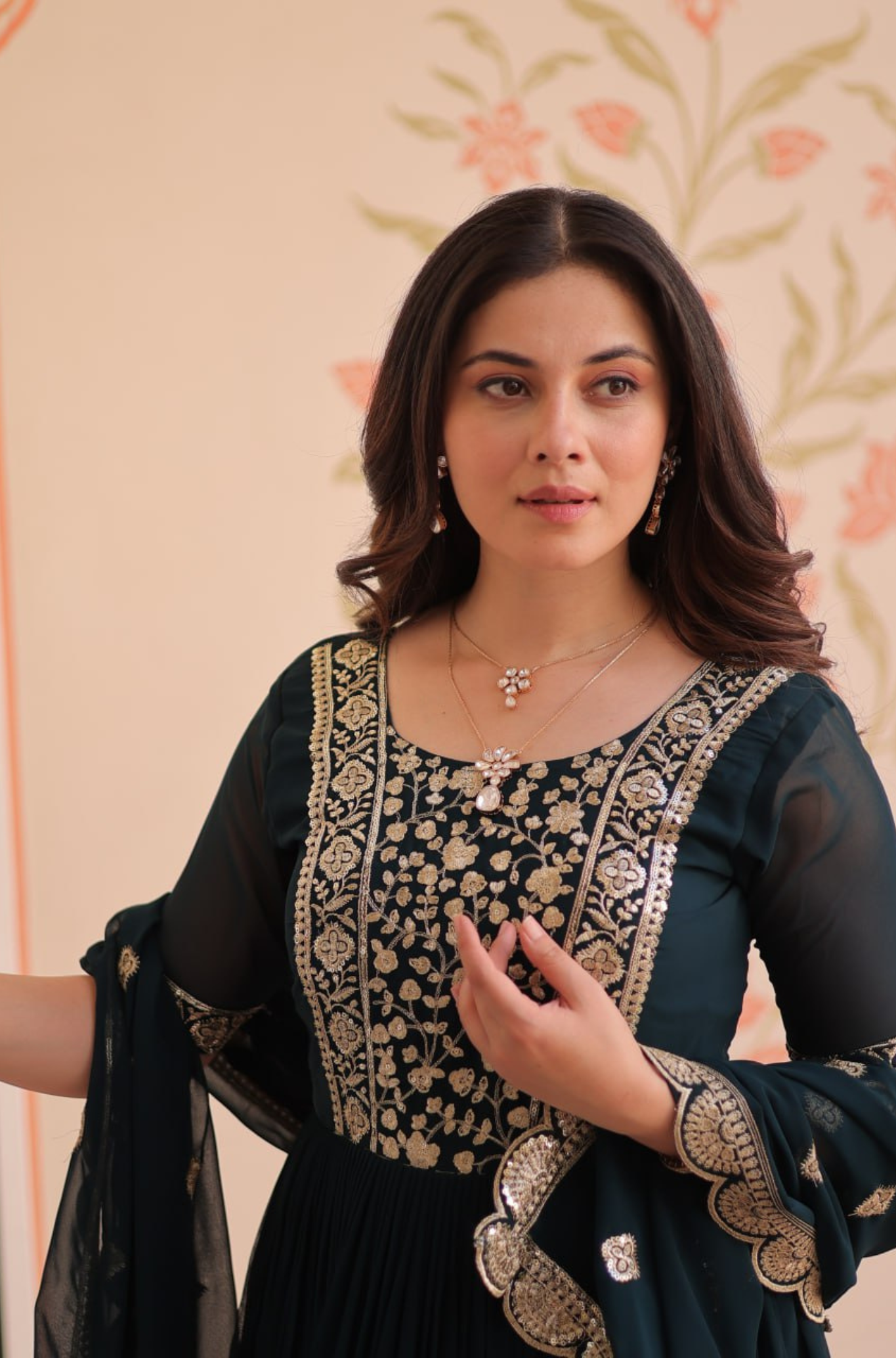 Women's Embroidered Anarkali Gown with Dupatta